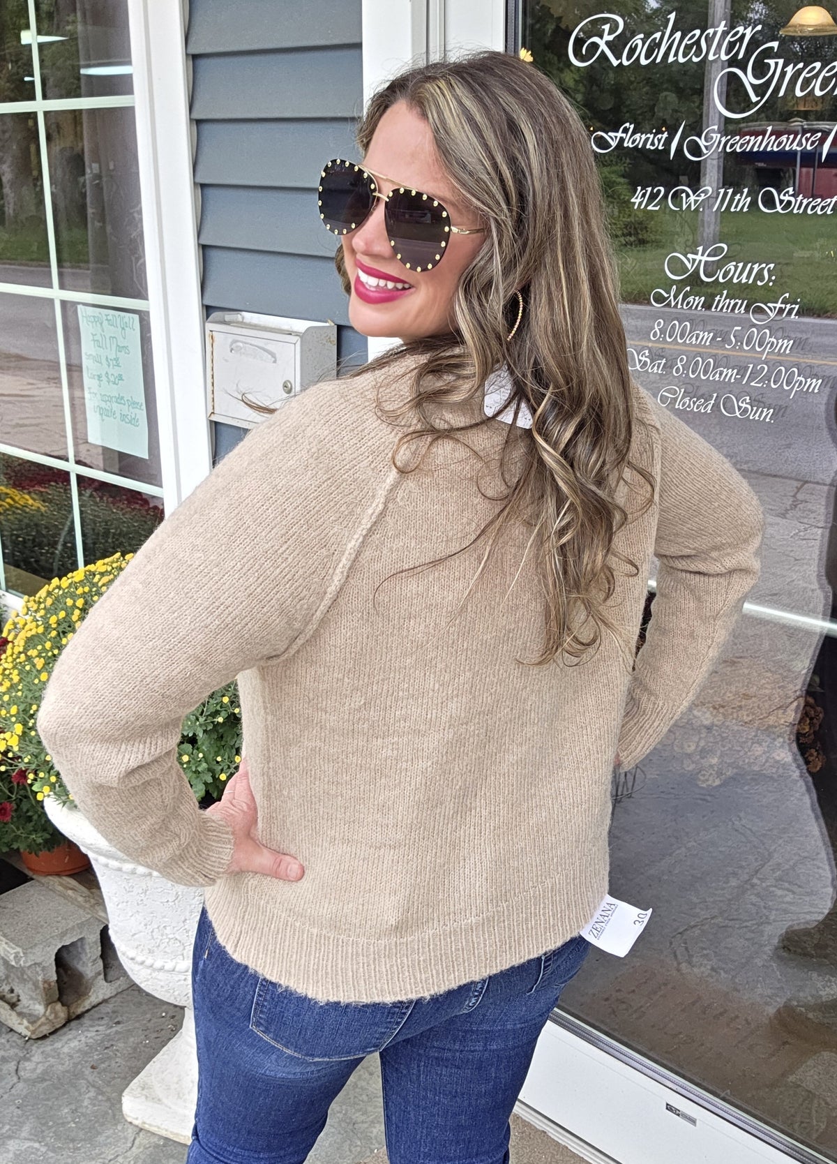 TAUPE BOW TEXTURED KNIT SWEATER