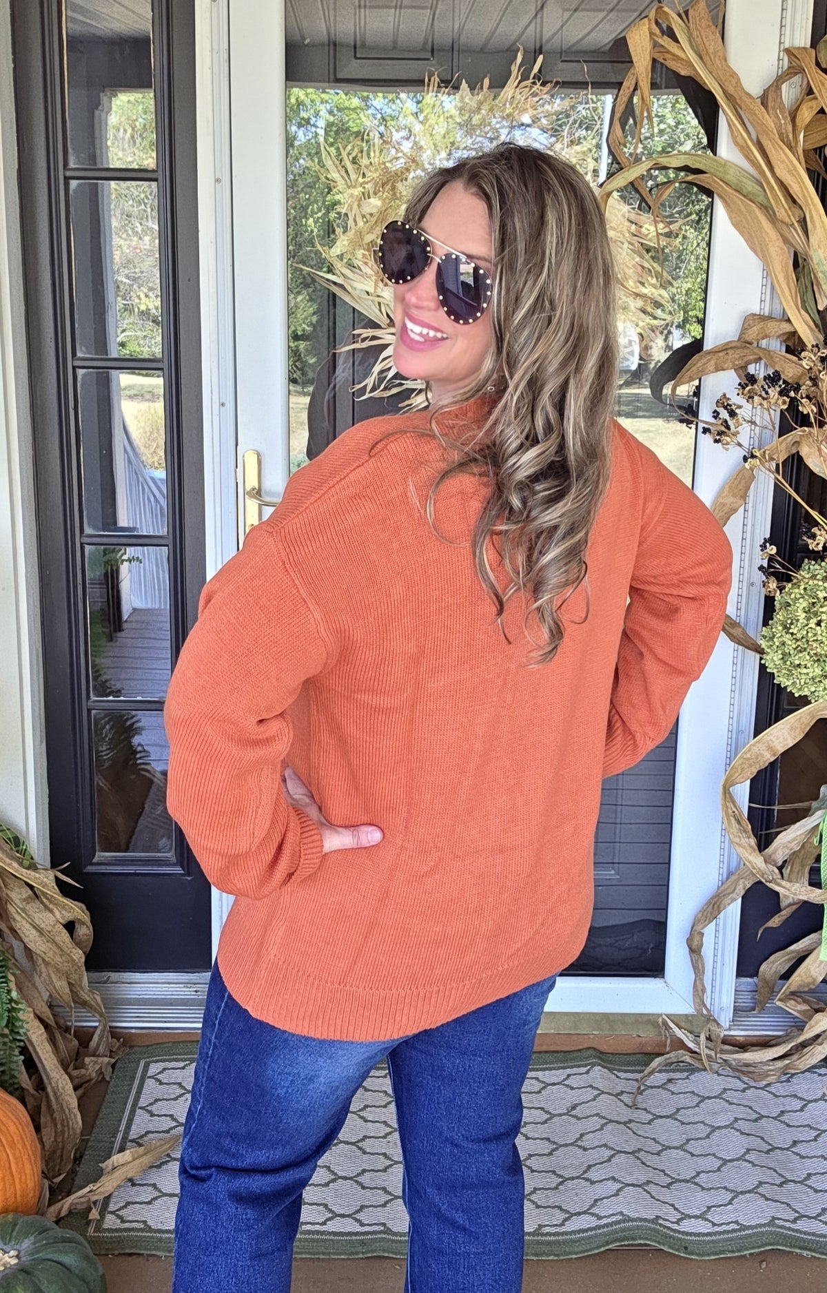 RUST/WHITE "THANKFUL" SWEATER