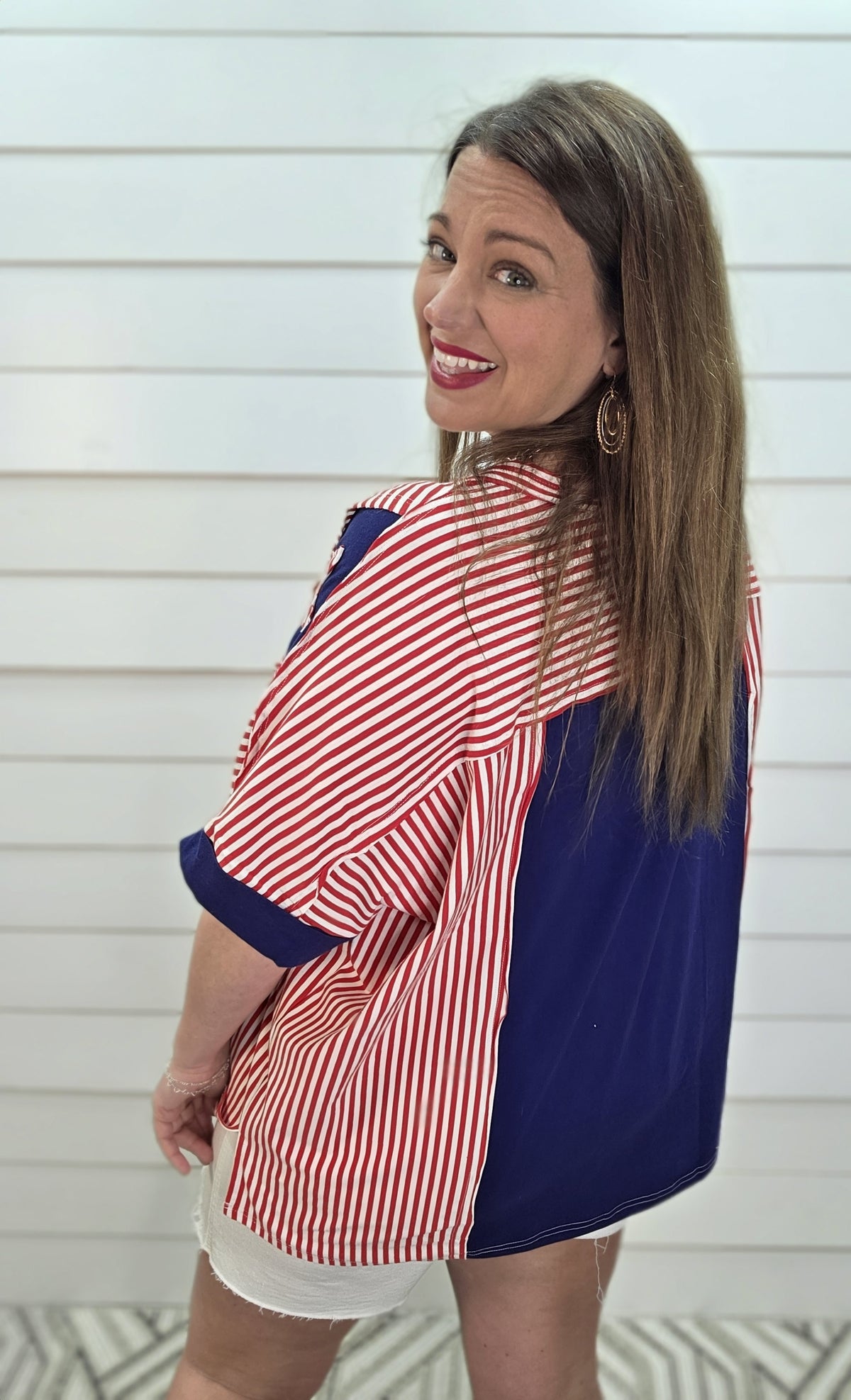 RED STRIPED/STAR OVERSIZED KNIT TOP