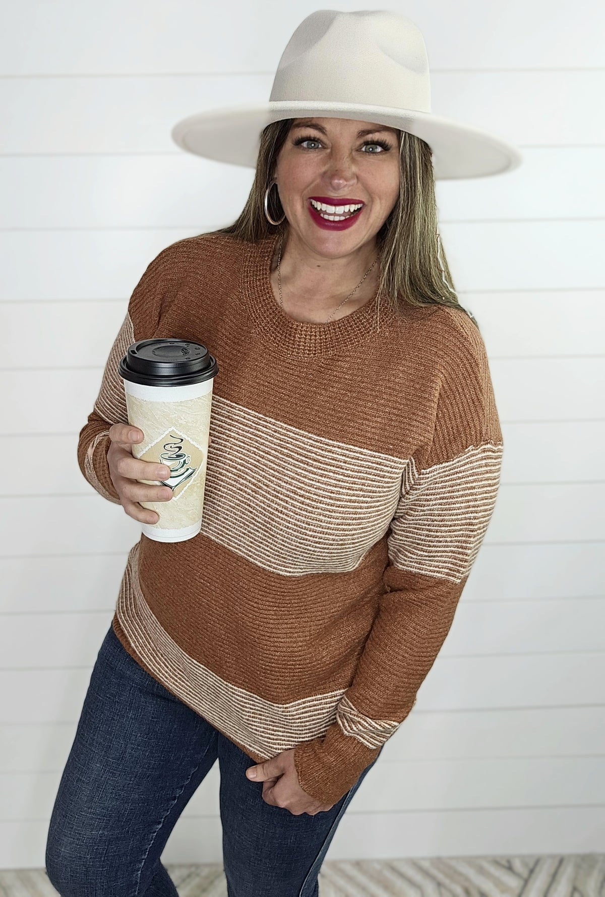 COPPER SOFT RIBBED COLORBLOCK SWEATER