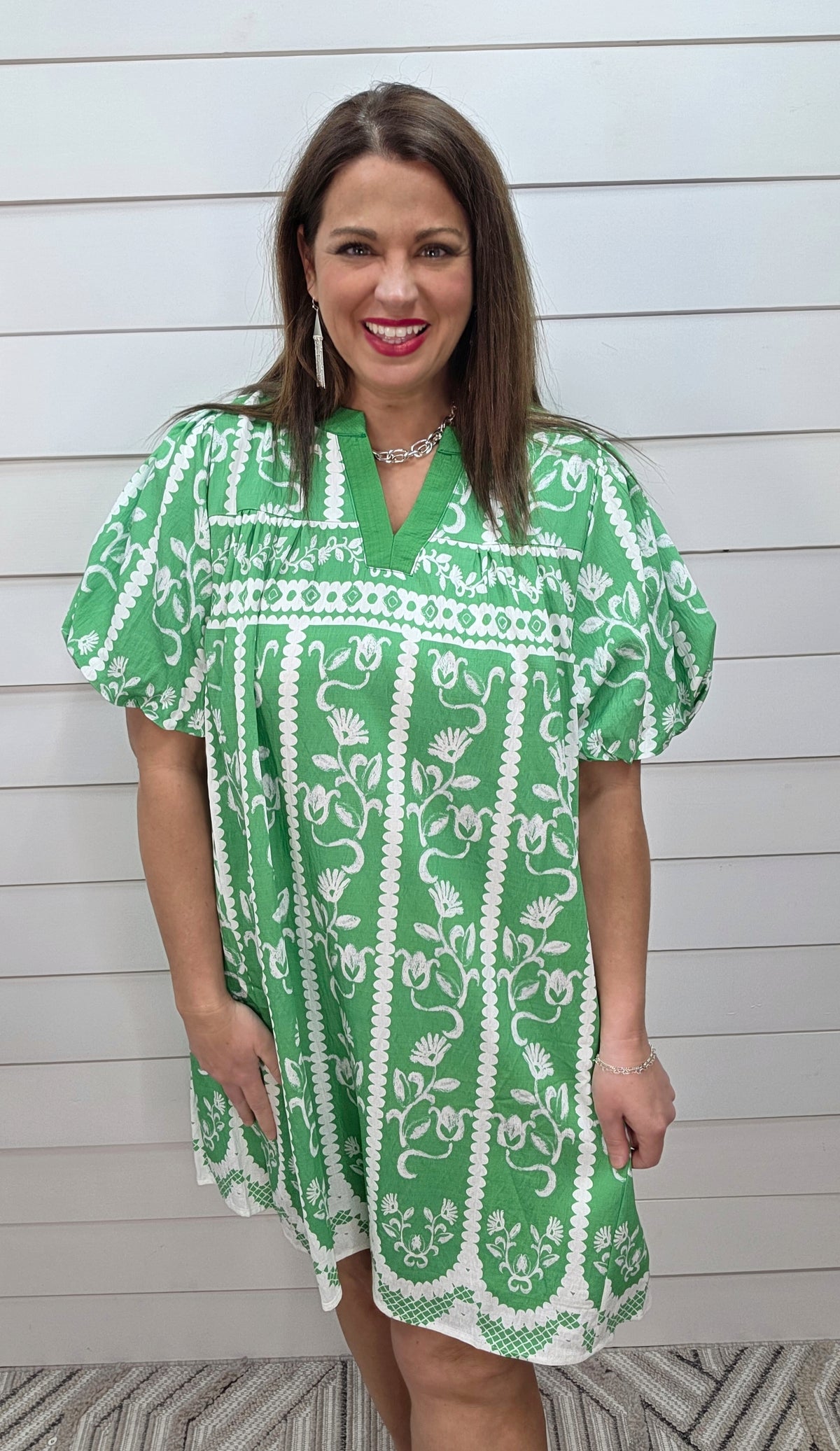 ISLAND GREEN FLORAL PRINT WOVEN DRESS