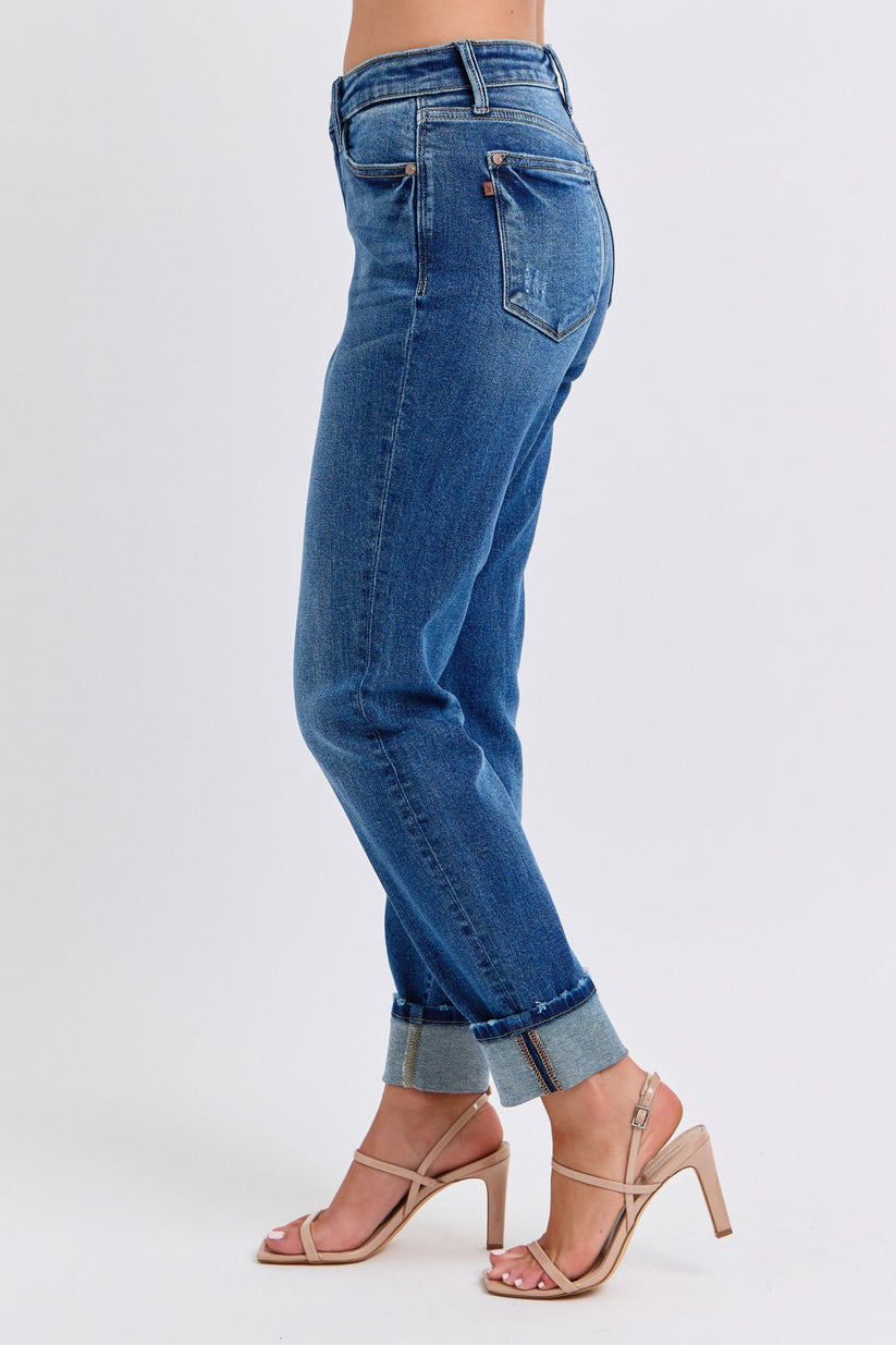 JUDY BLUE MID RISE VINTAGE WASH BOYFRIEND WITH CUFF