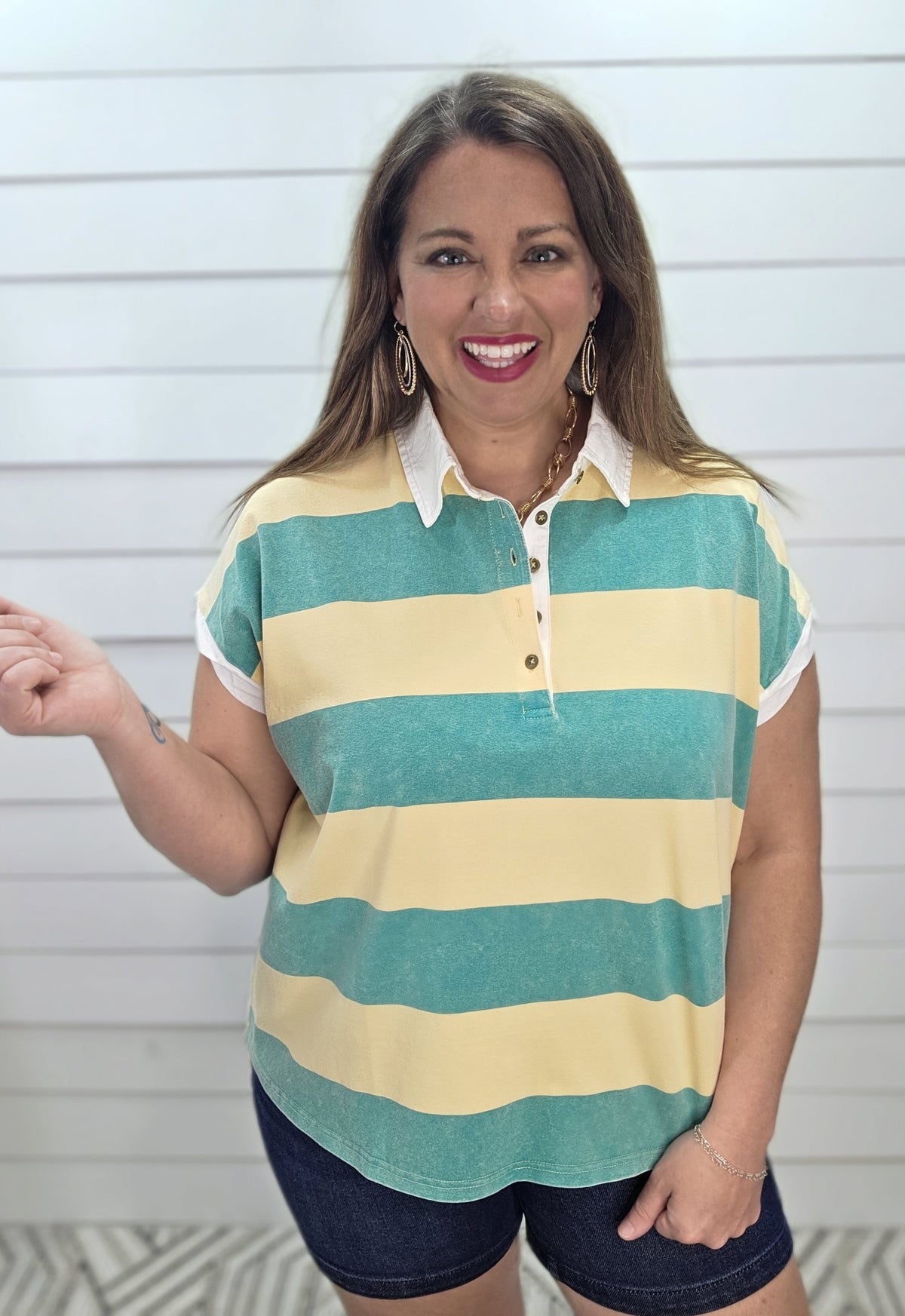 YELLOW/GREEN BOLD STRIPED KNIT TOP