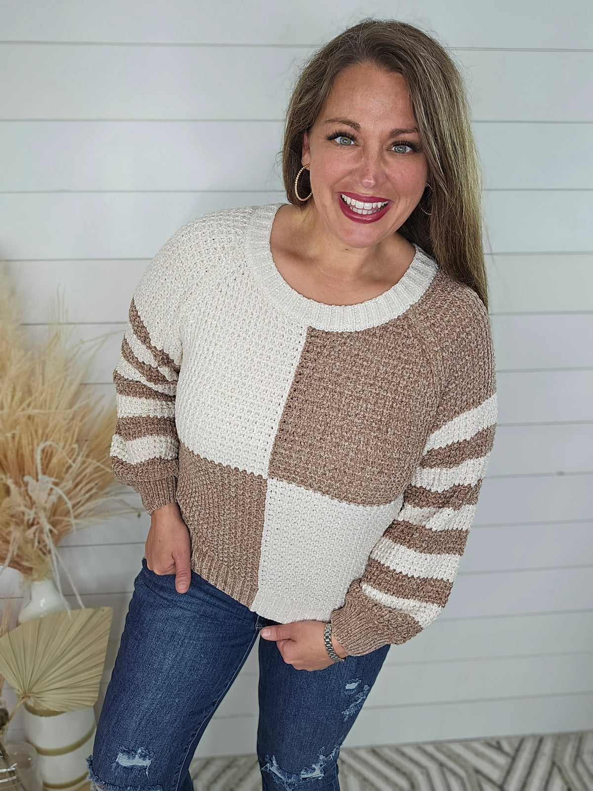 MOCHA BLOCK CHENILLE SWEATER