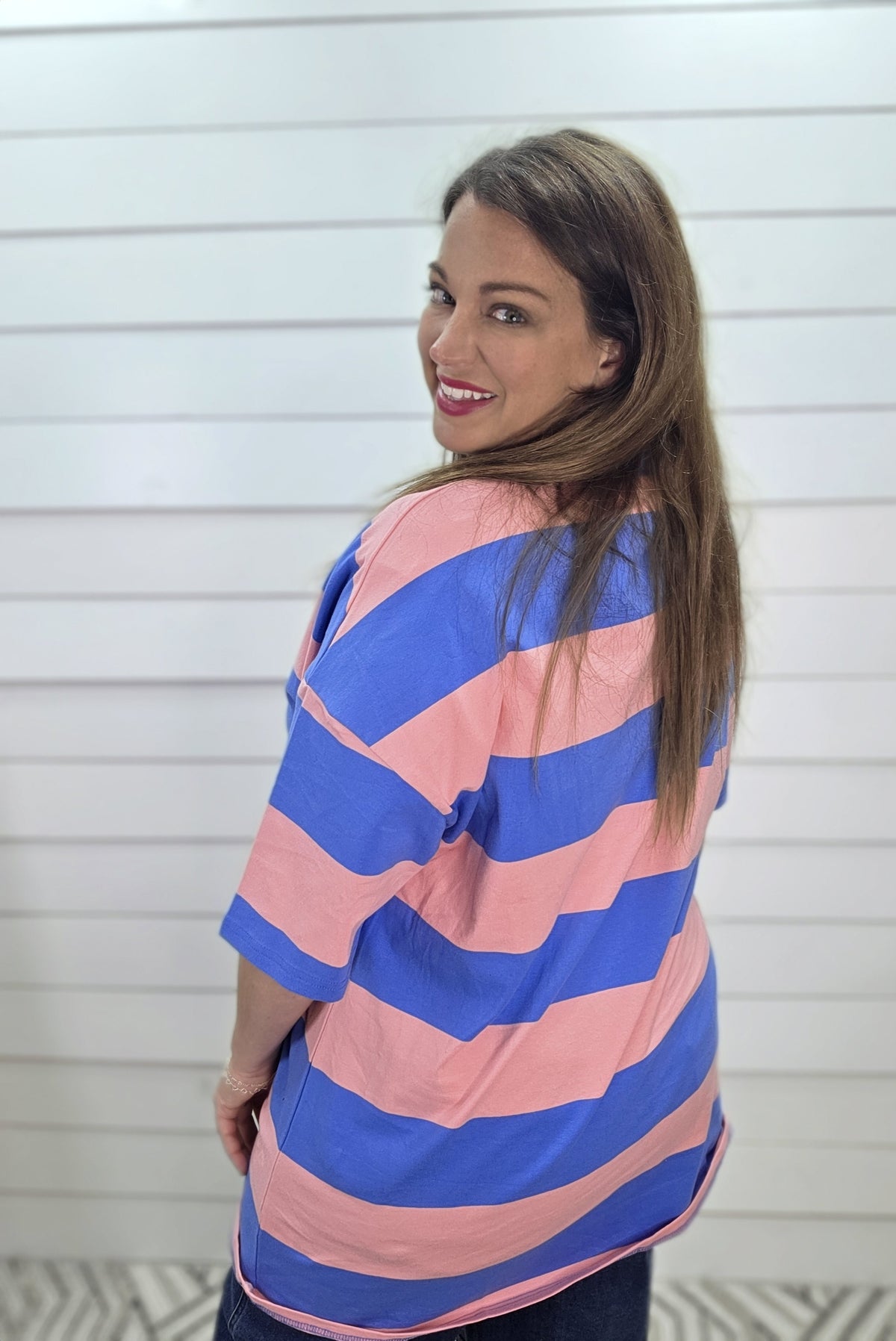 PINK AND BLUE BOLD STRIPE TUNIC TEE