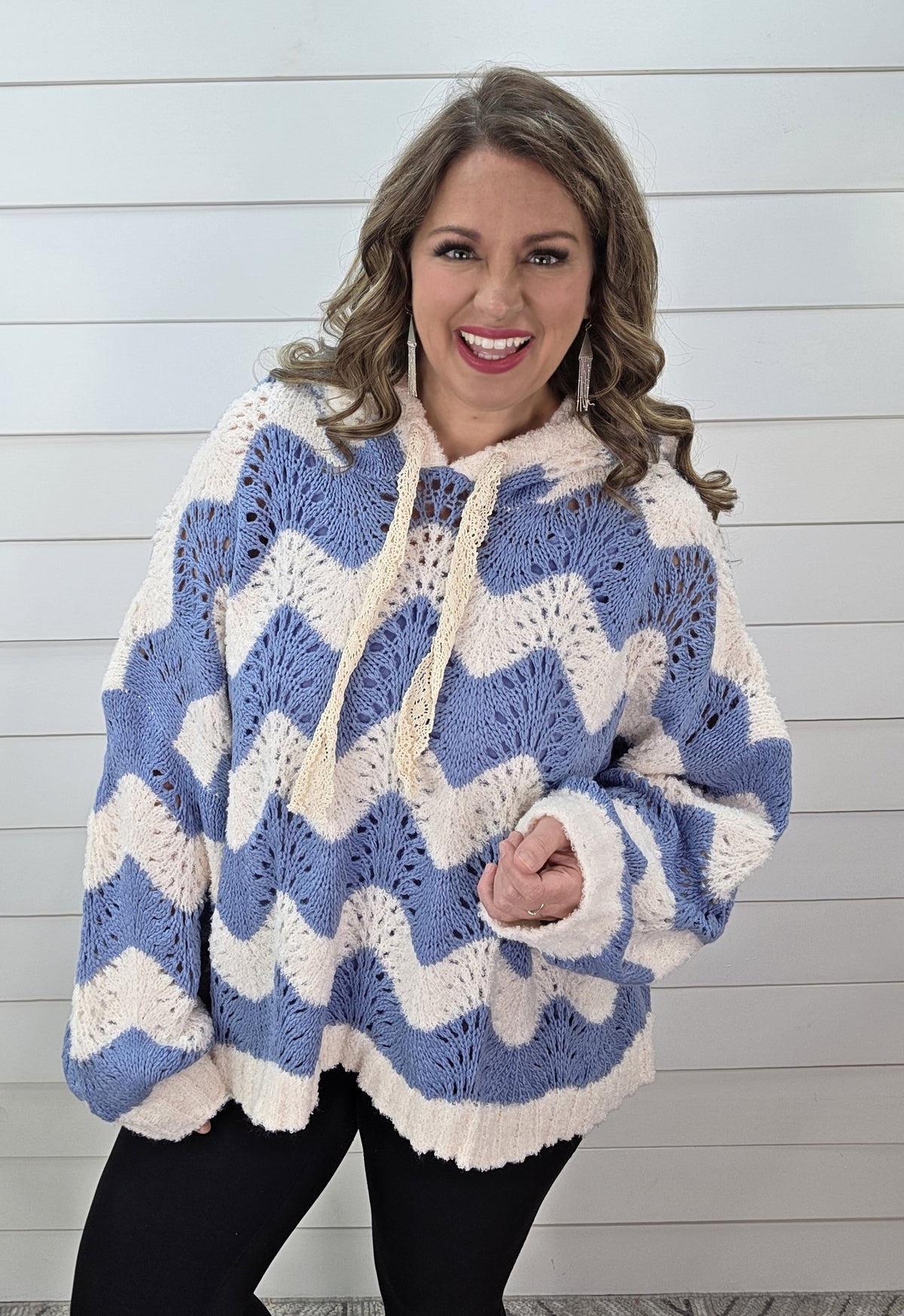 POL IVORY/BLUE OPEN KNIT OVERSIZED SWEATER