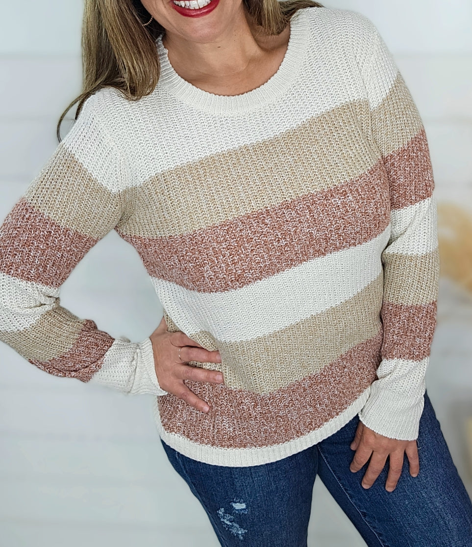 IVORY/TAUPE STRIPED LIGHT WEIGHT SWEATER