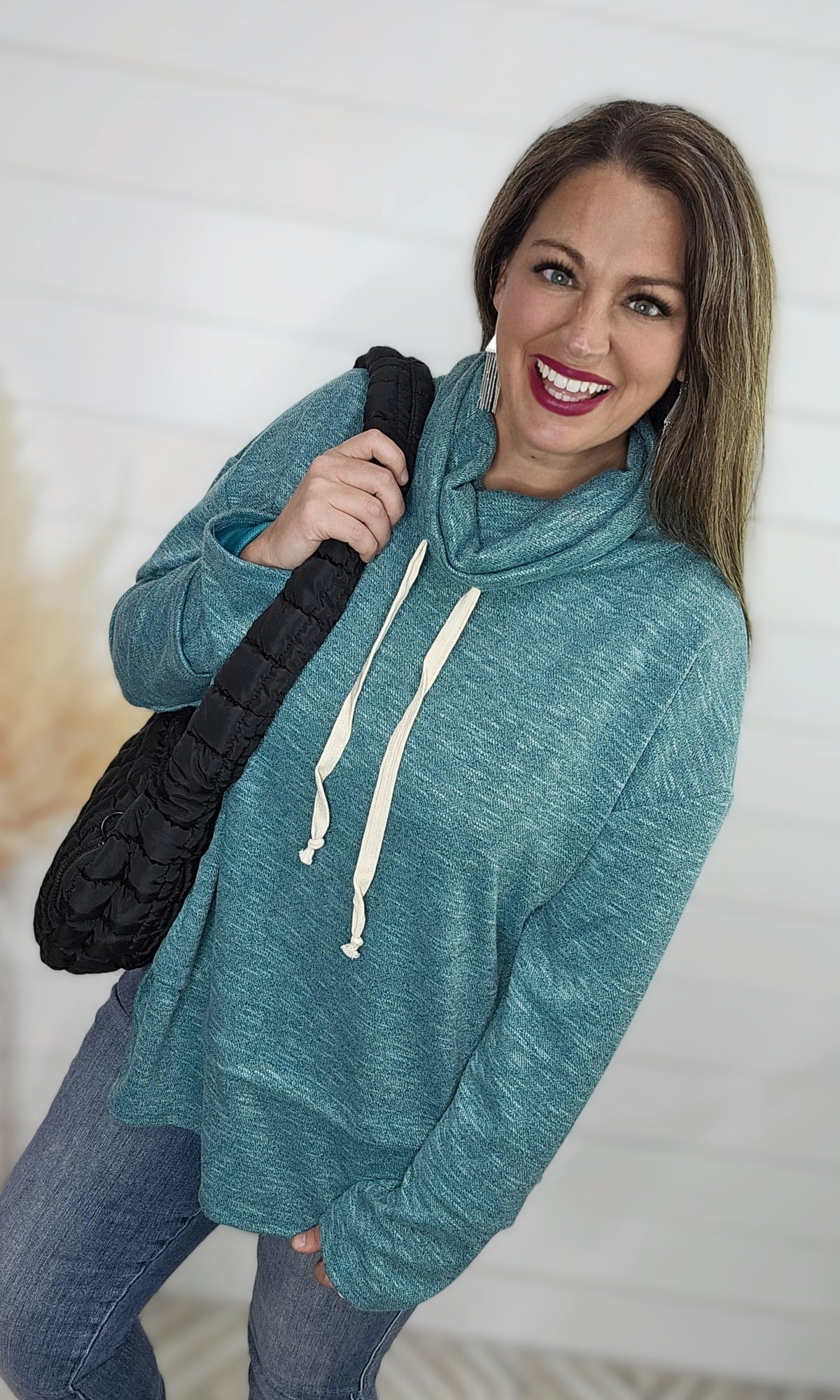 TEAL COWL NECK TOP