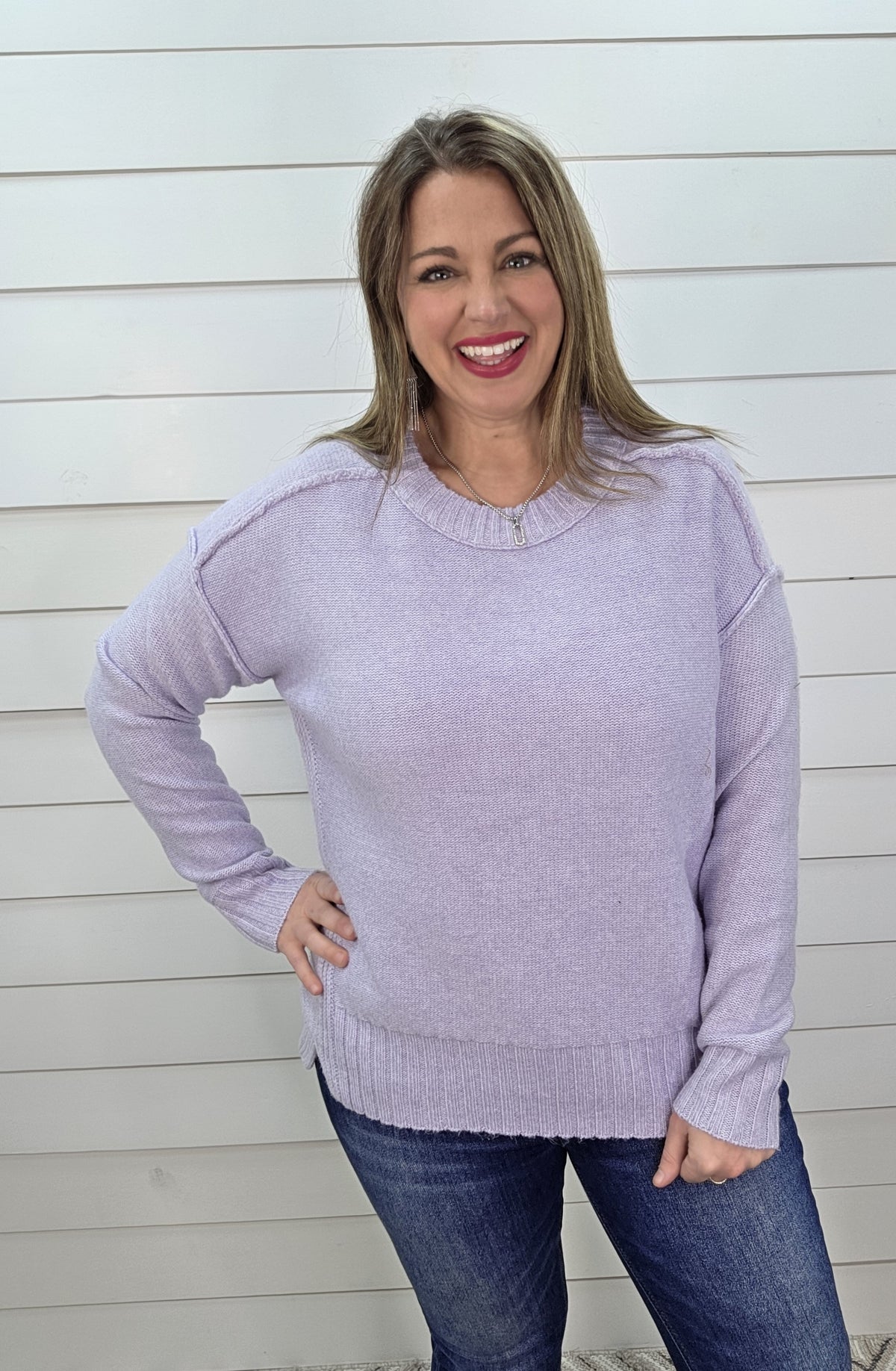 LT LAVENDER SEAM DETAIL ULTRA SOFT PULLOVER SWEATER