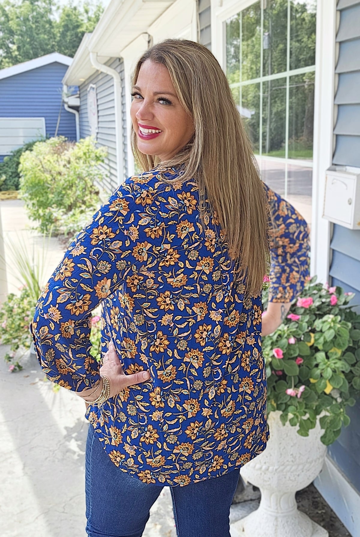 DEAR SCARLETT NAVY/GOLD FLORAL 3/4 SLEEVE LIZZY
