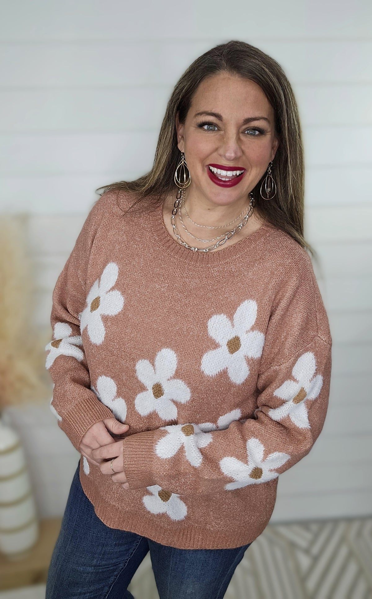 MAUVE FLORAL PRINT KNIT SWEATER