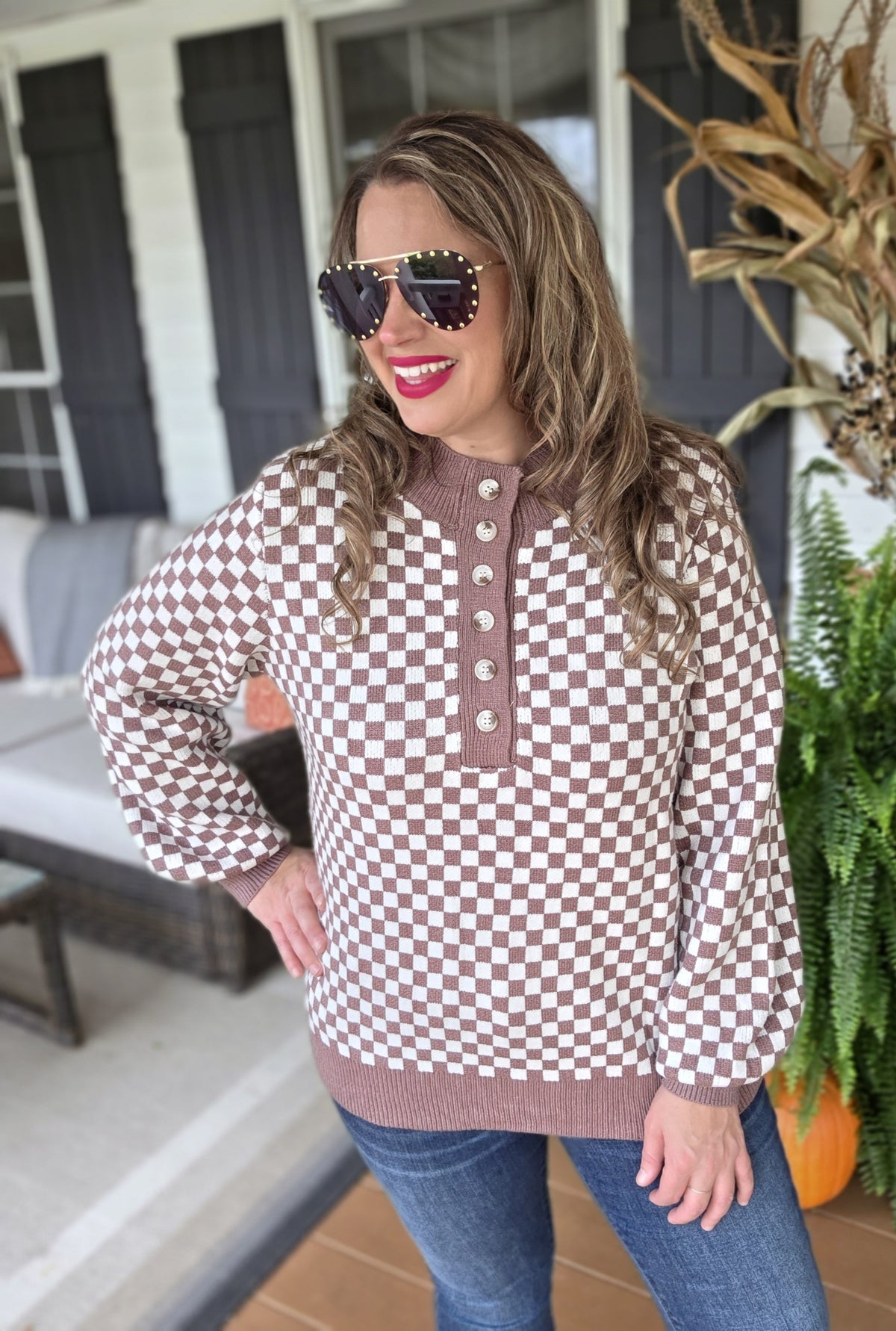 BROWN CHECK HENLY ULTRA SOFT SWEATER