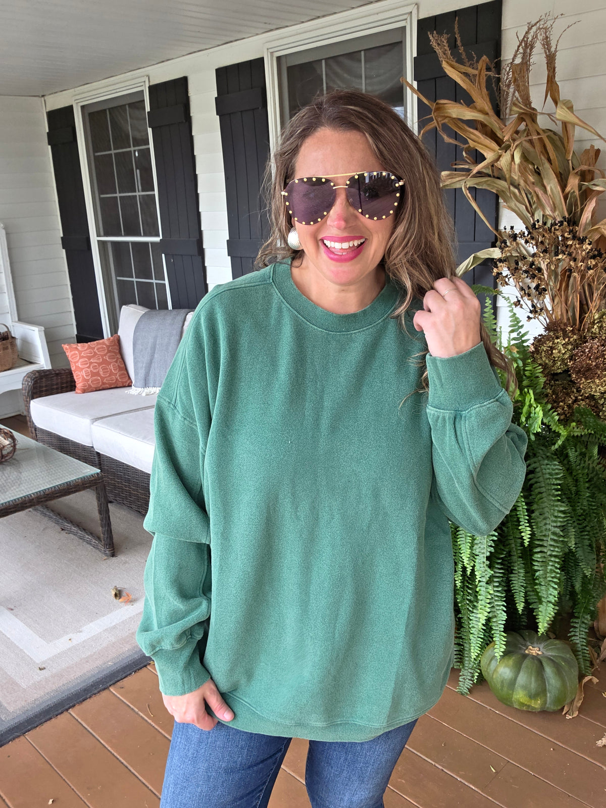 GREEN MINERAL WASH TUNIC PULLOVER