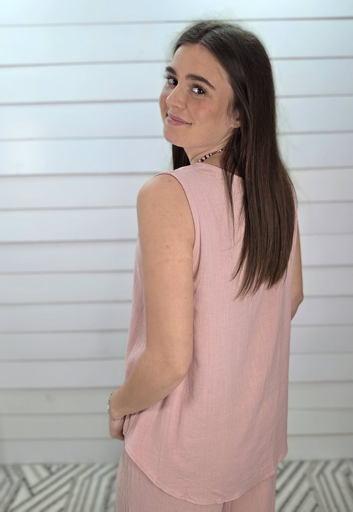 PINK LINEN BLEND PANT AND SLEEVELESS TOP SET