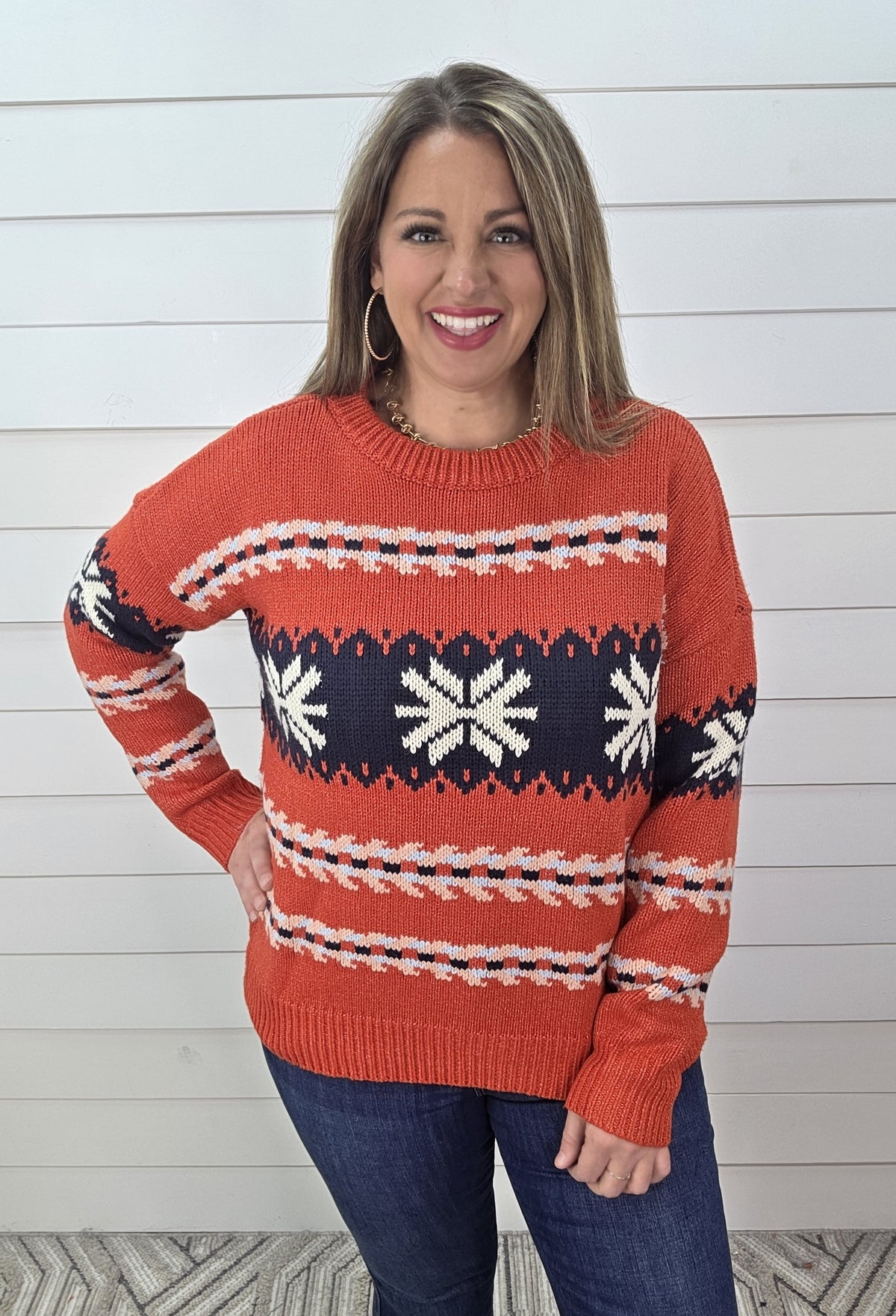 RED SNOWFLAKE PULLOVER SWEATER