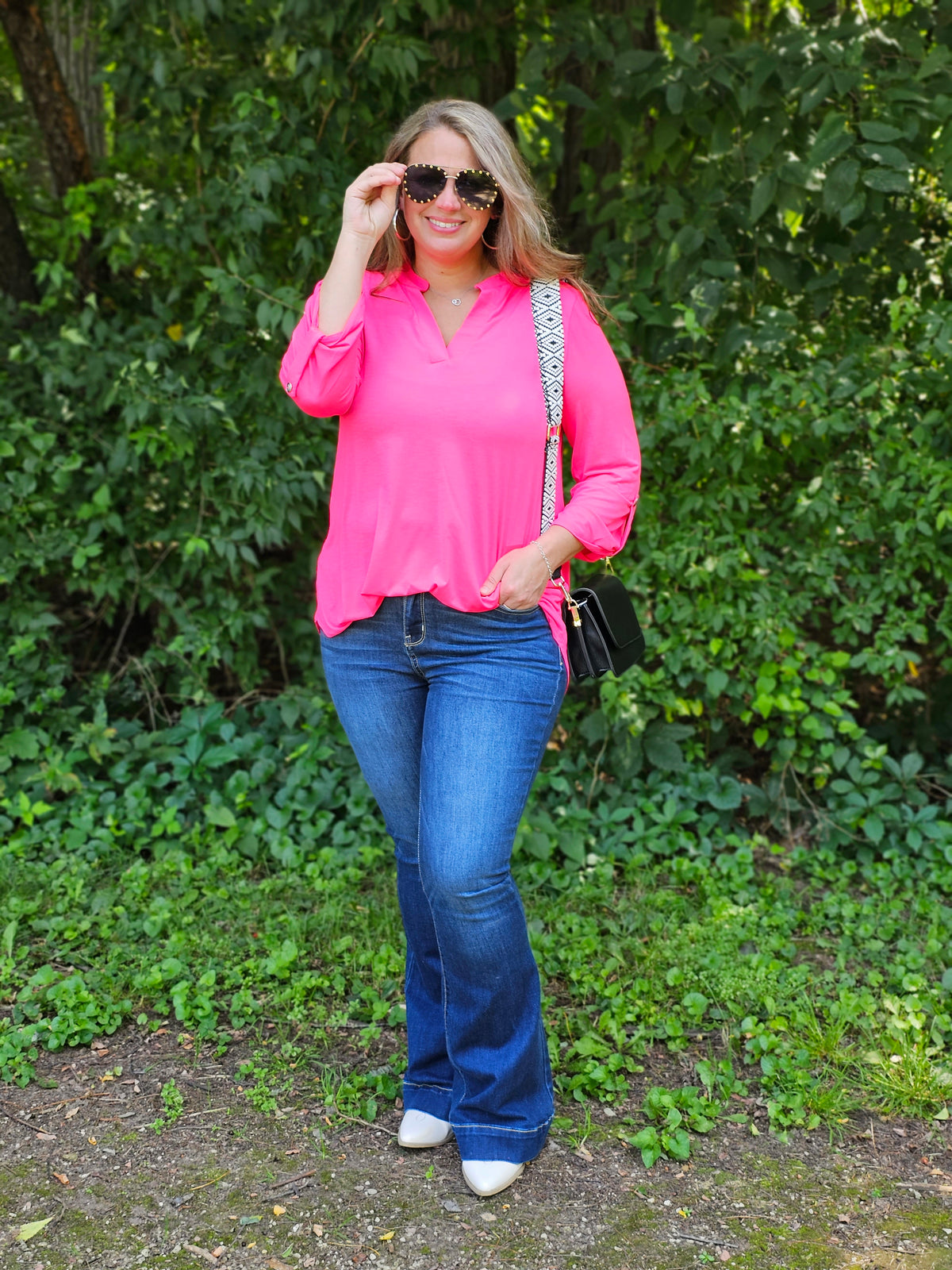 HOT PINK LIZZY 3/4 SLEEVE TOP