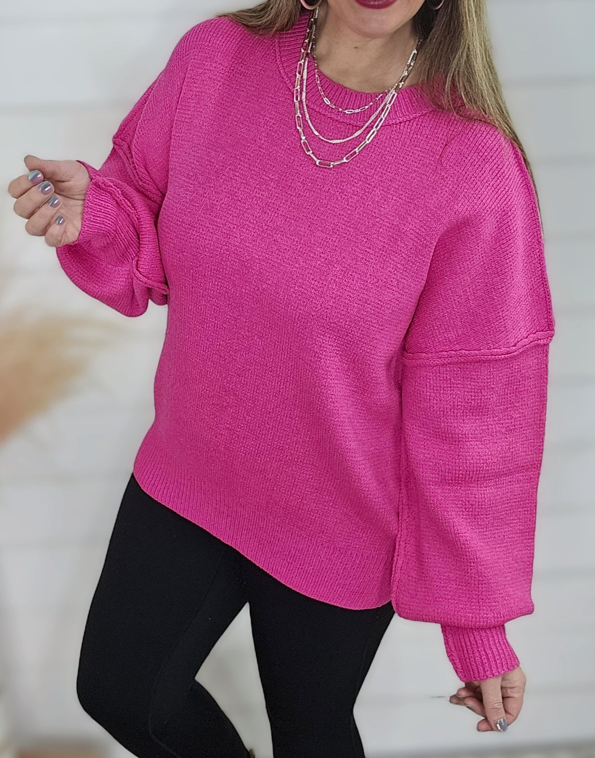 PINK OVERSIZED CREW NECK SWEATER