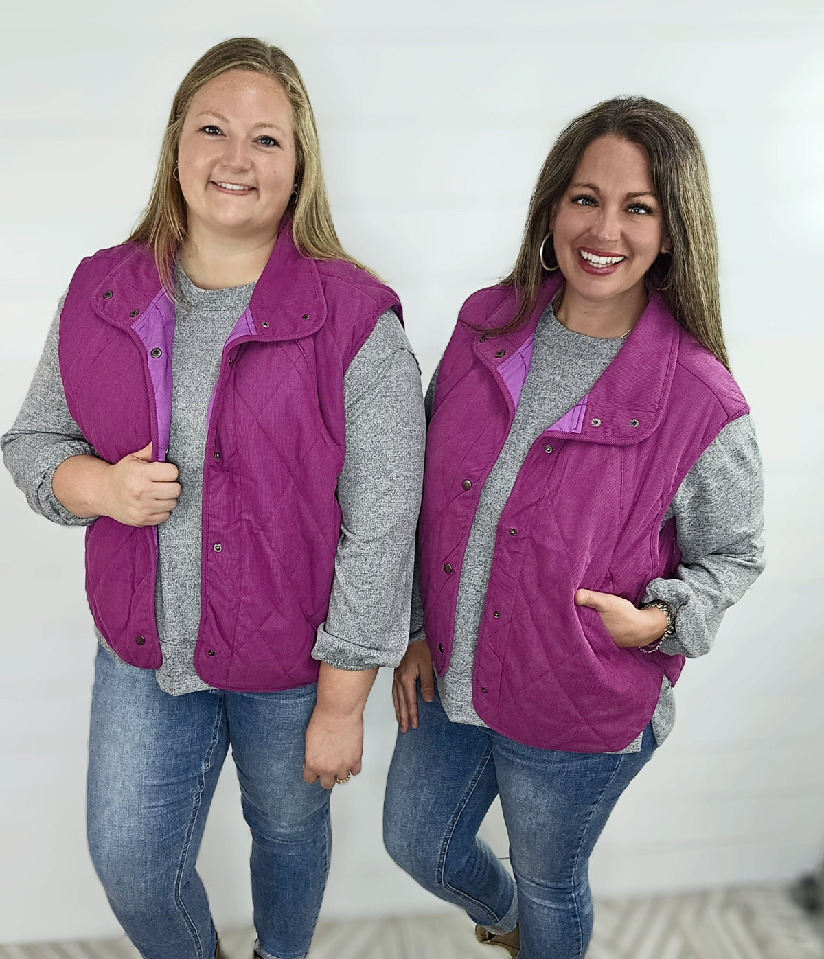 MAGENTA CORDUROY SNAP BUTTON VEST