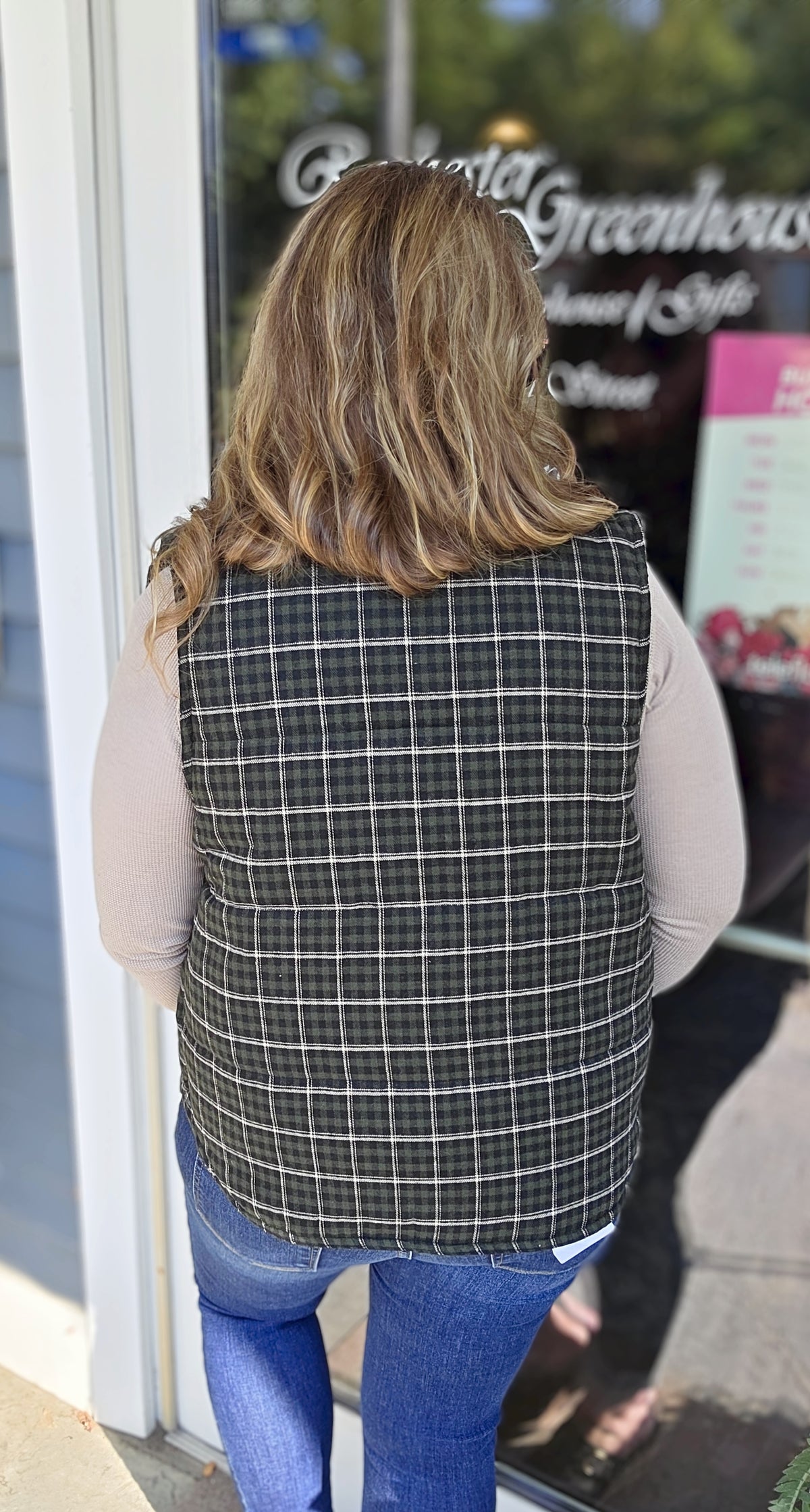 DK GREEN CHECK PLAID SNAP/ZIPPER VEST