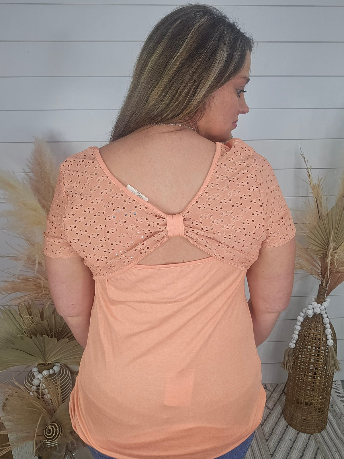 CORAL BACK LACE TIE BOW TOP