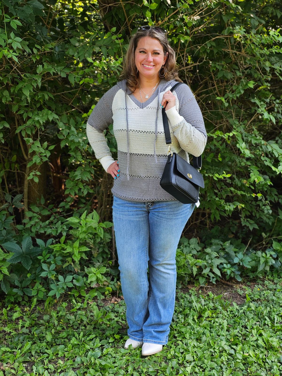 GREY COLORBLOCK HOODED SWEATER