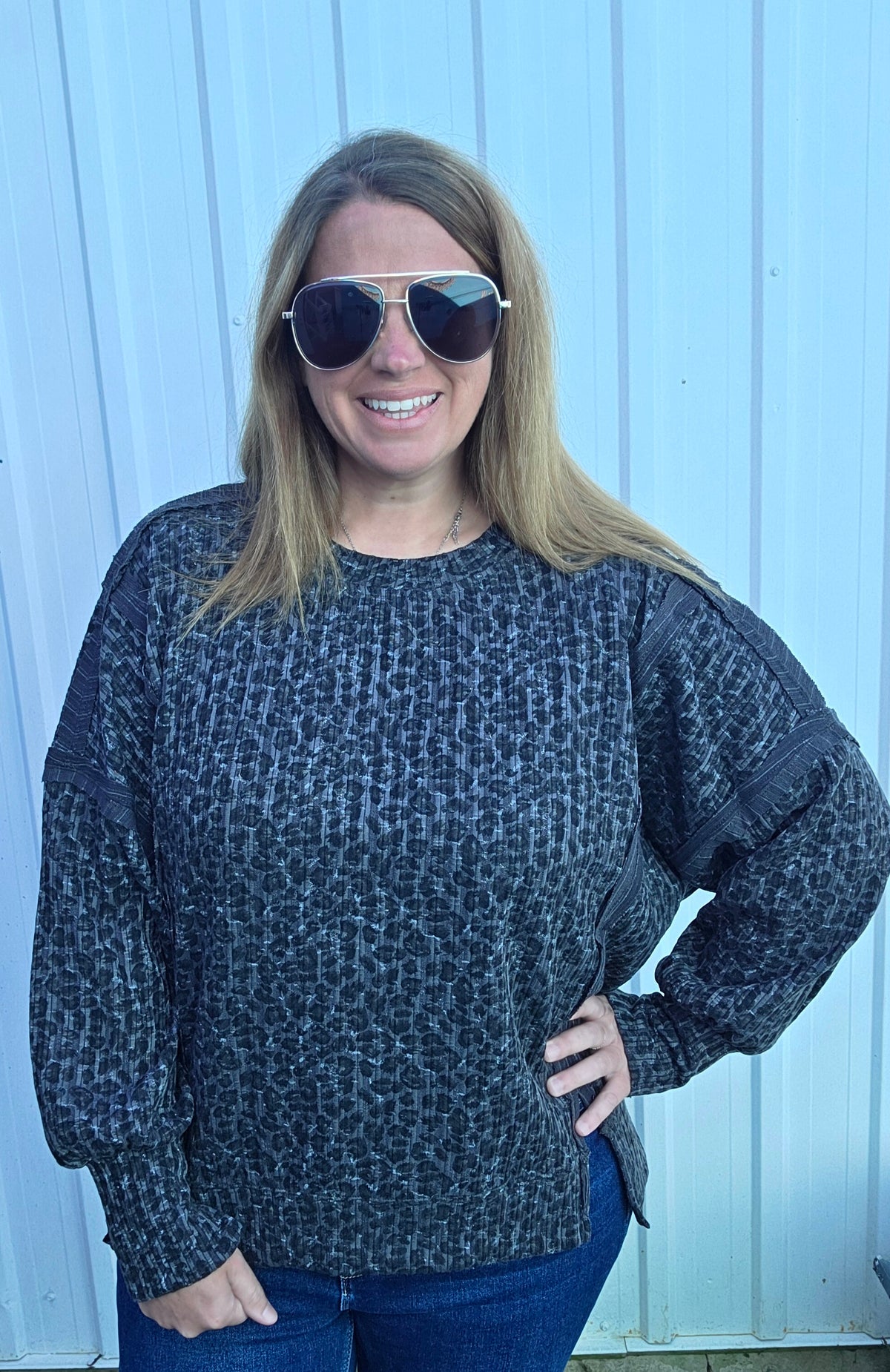 Charcoal Animal Print Oversized Top