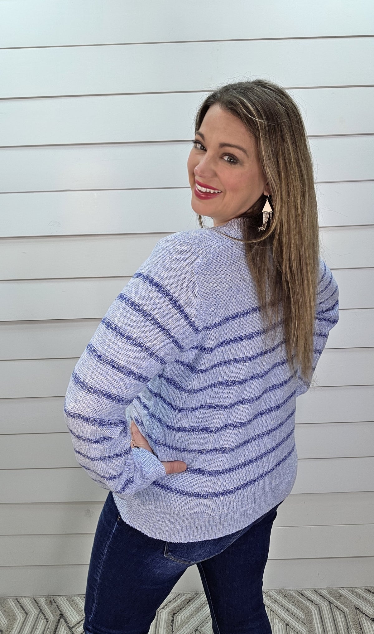LT BLUE STRIPED KNIT SWEATER