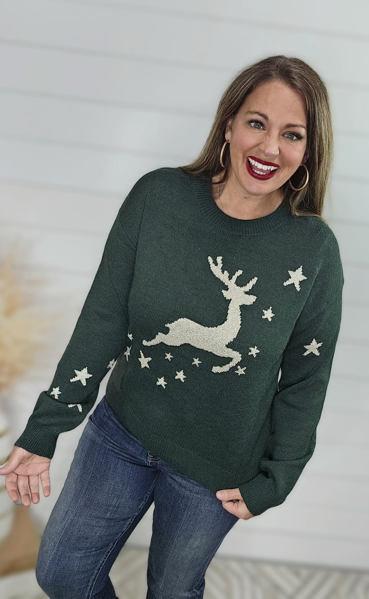 FOREST LUXE YARN REINDEER SWEATER