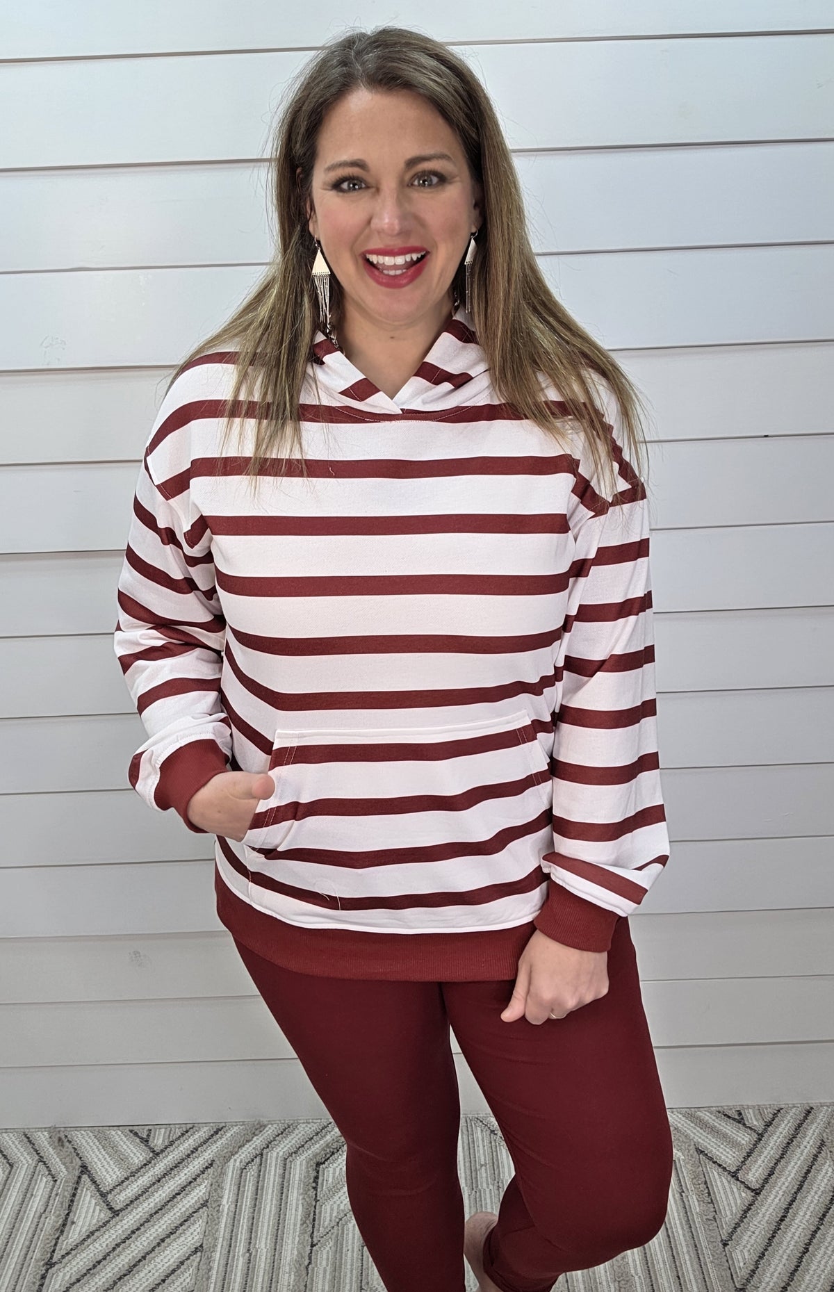 BURGUNDY STRIPED HOODIE /LEGGINGS SET