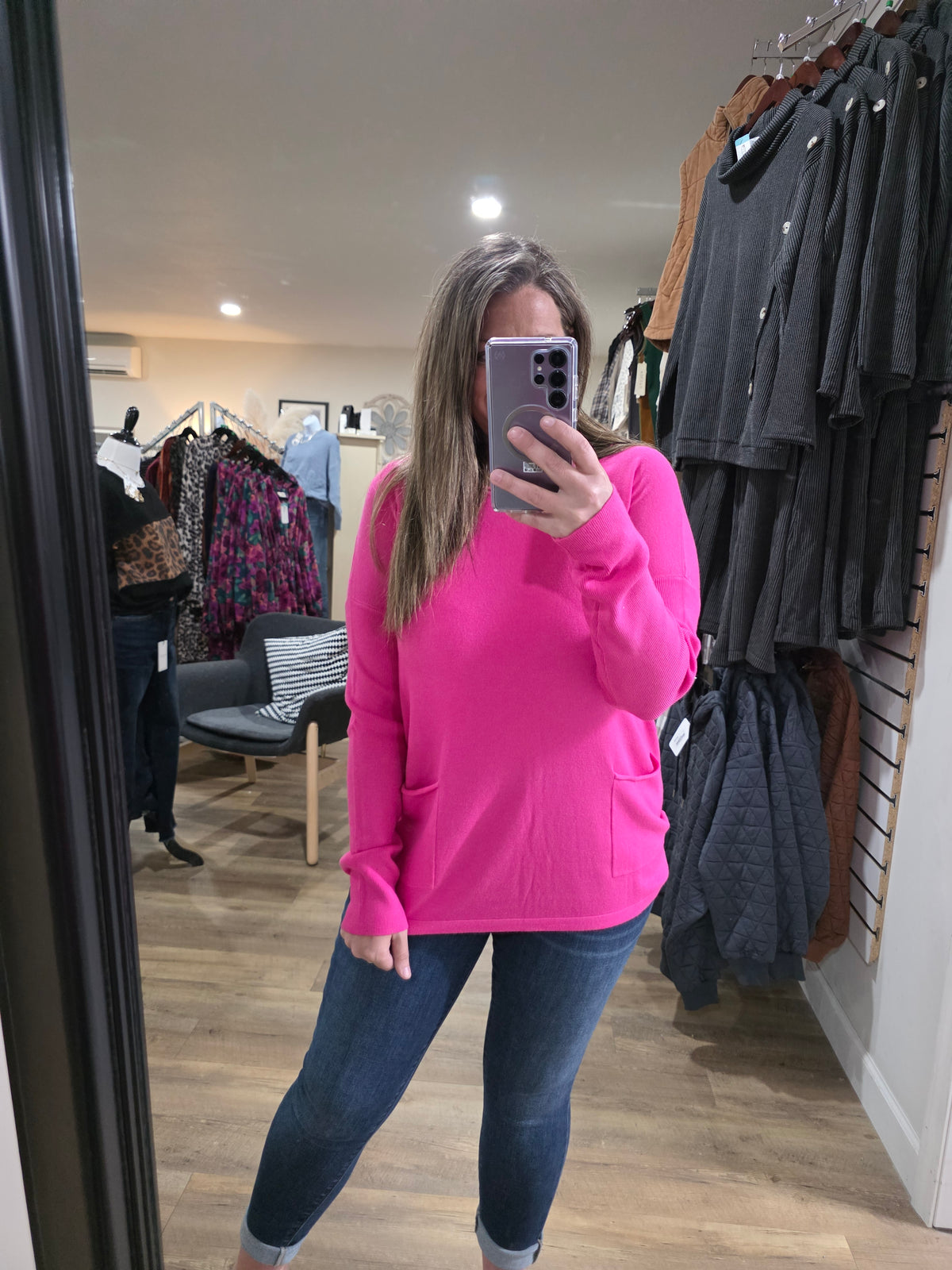 PINK TWO POCKET TUNIC SWEATERS