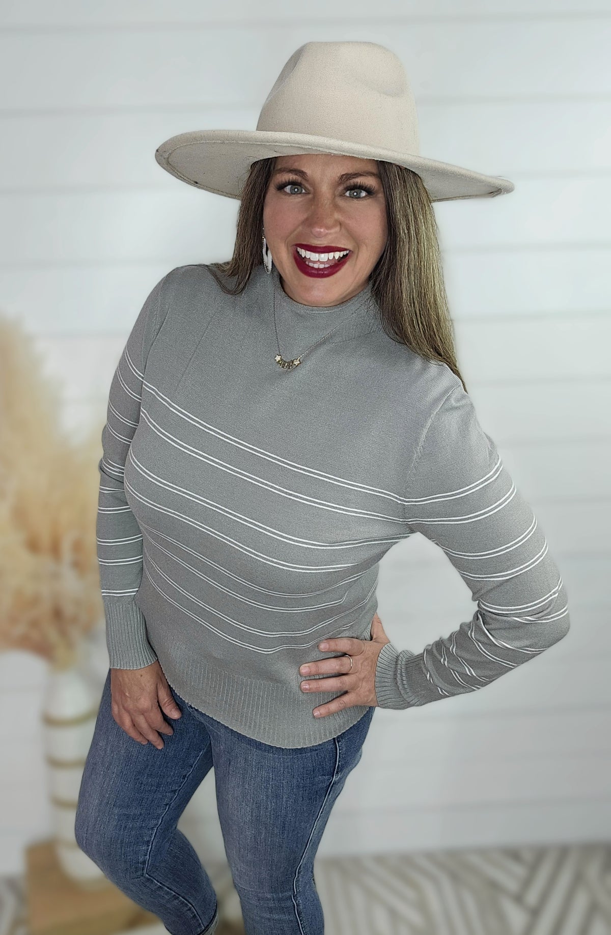 SAGE SOFT STRIPED MOCK NECK SWEATER