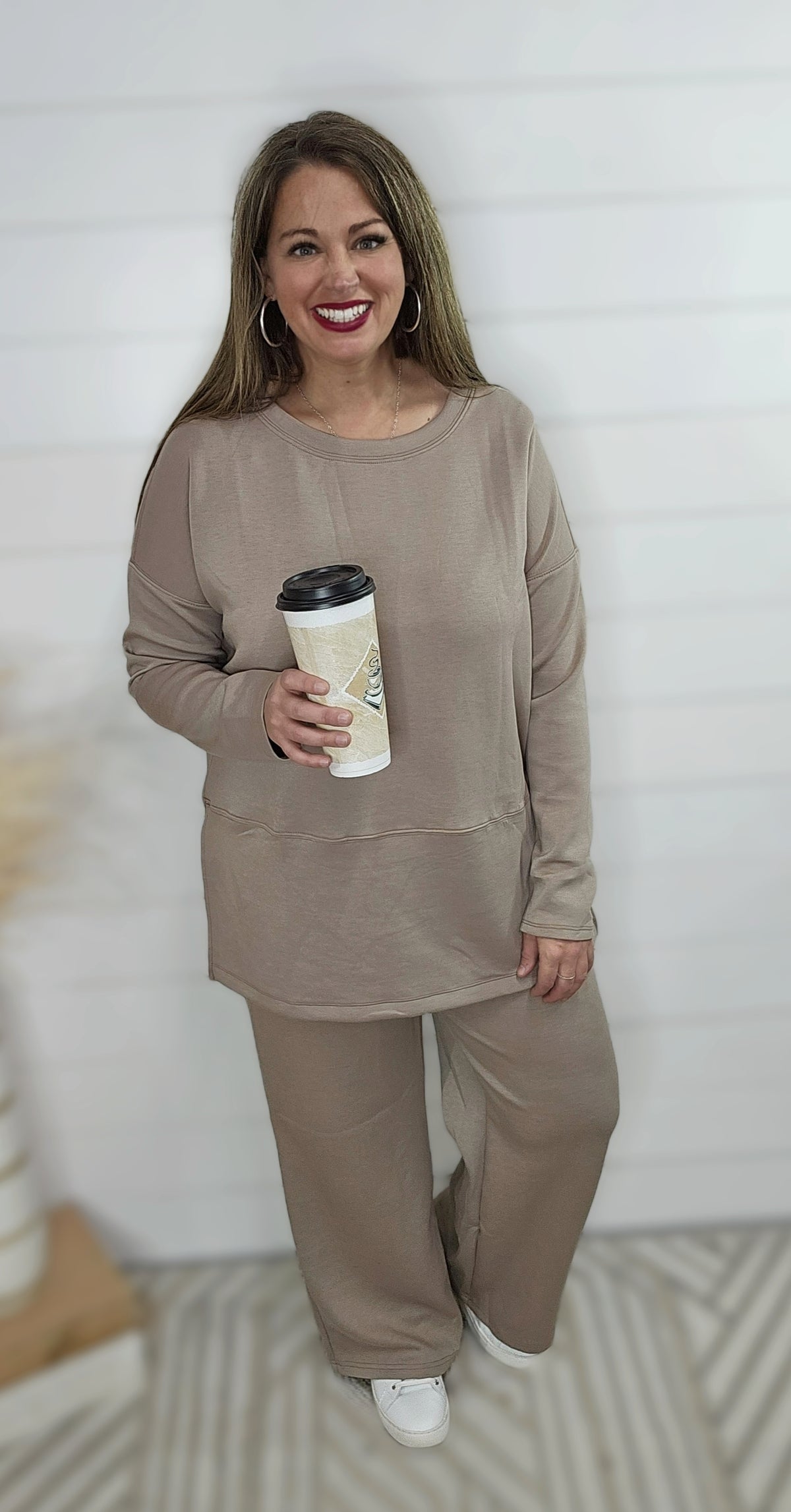 CAPPUCCINO WRINKLE FREE WIDE LEG CREW NECK SETS