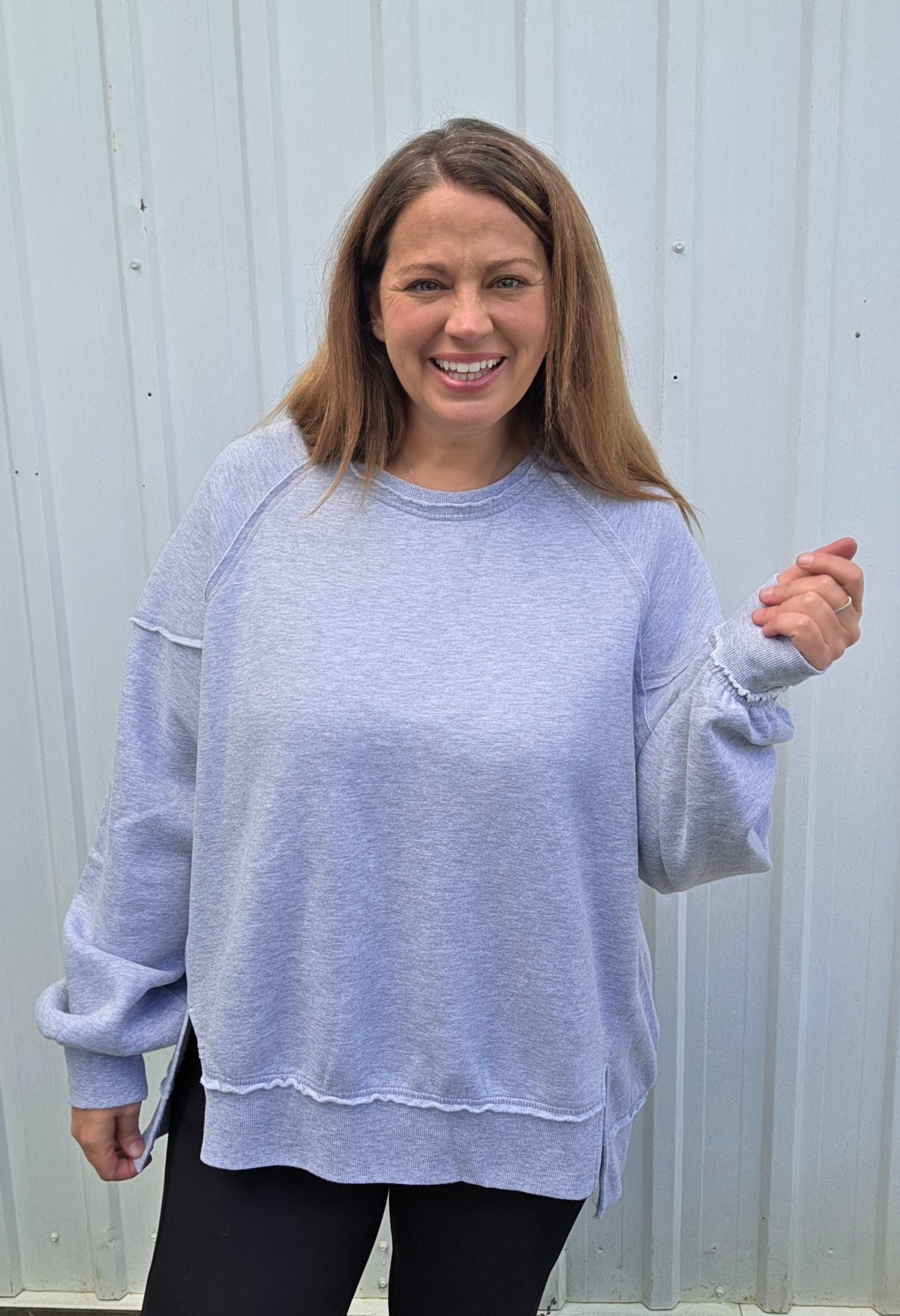 Heather Grey Soft Fleece Lined Oversized Pullover