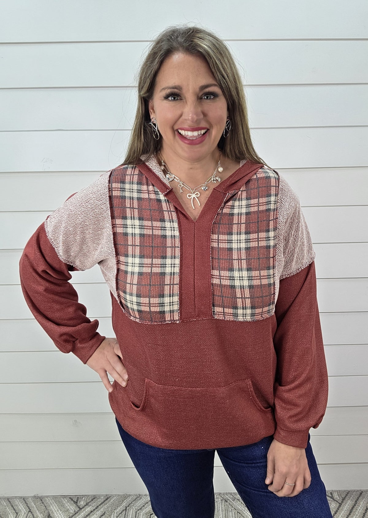 BURGUNDY/PAID QUARTER ZIP PULLOVER