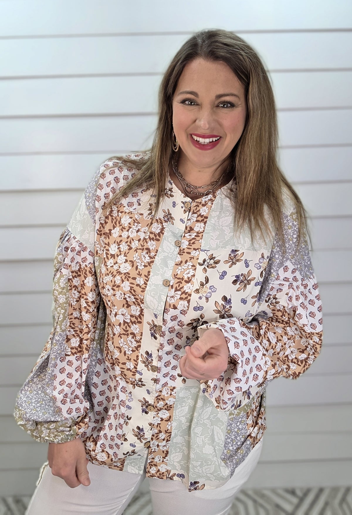 CREAM MULTI PRINT BUTTON BOHO WOVEN TOP