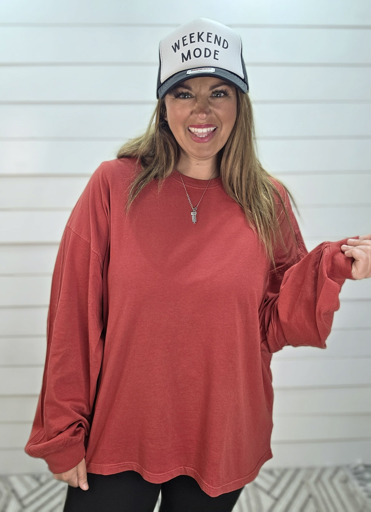 DARK RED OVERSIZED LONG SLEEVE COTTON TOP
