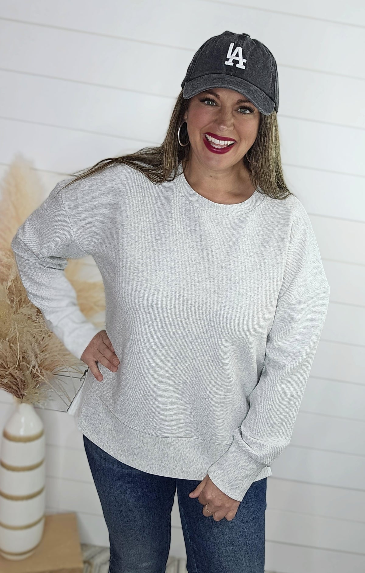 KARENT HART HEATHERED SIDE ZIP PULLOVER