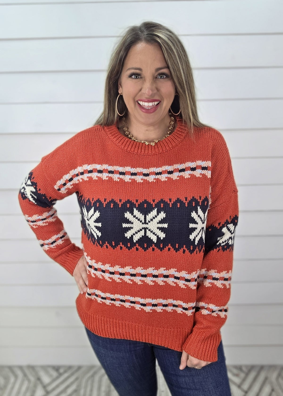 RED SNOWFLAKE PULLOVER SWEATER