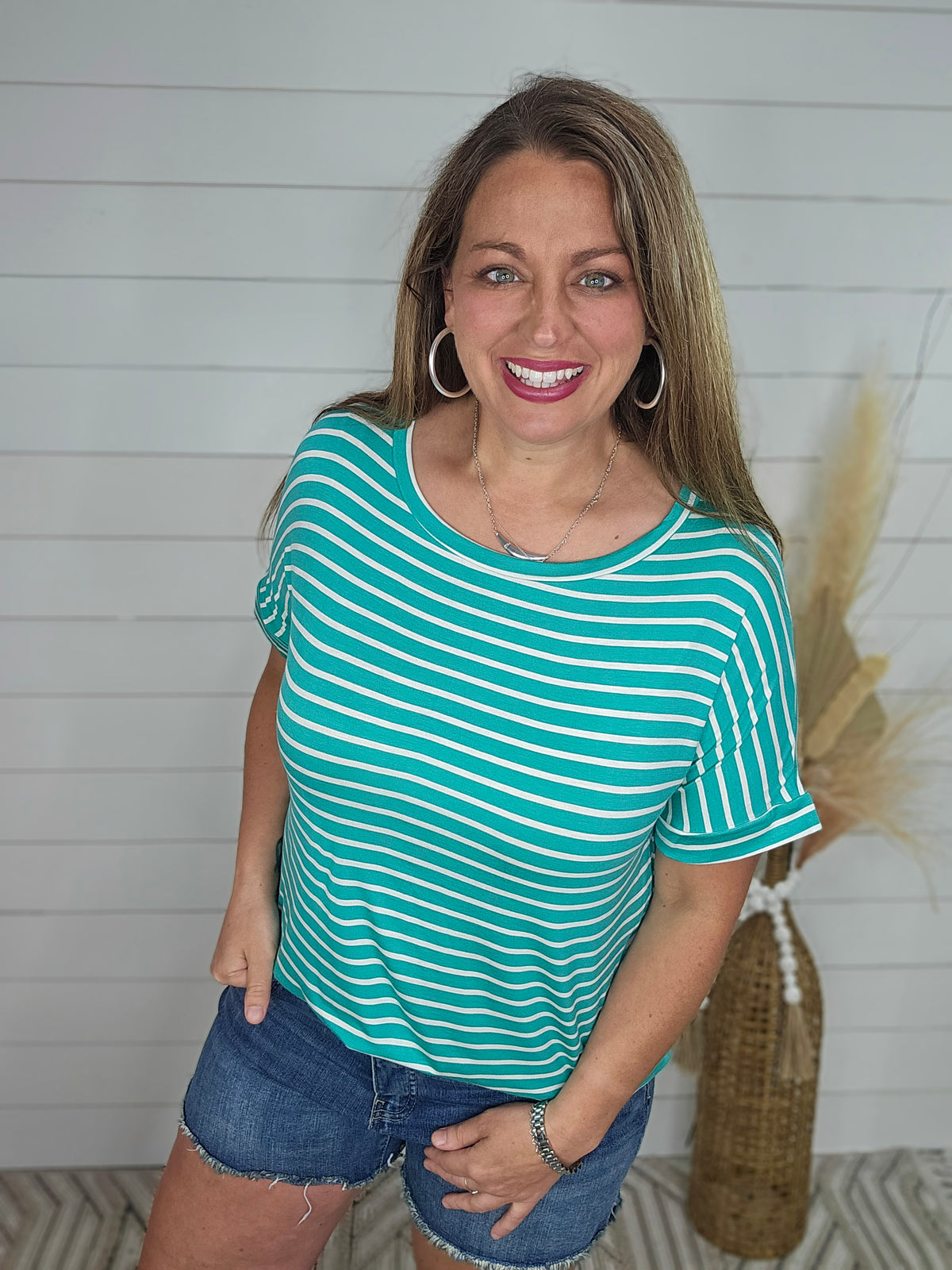 JADE JERSEY KNIT RELAXED FIT STRIPED TOP