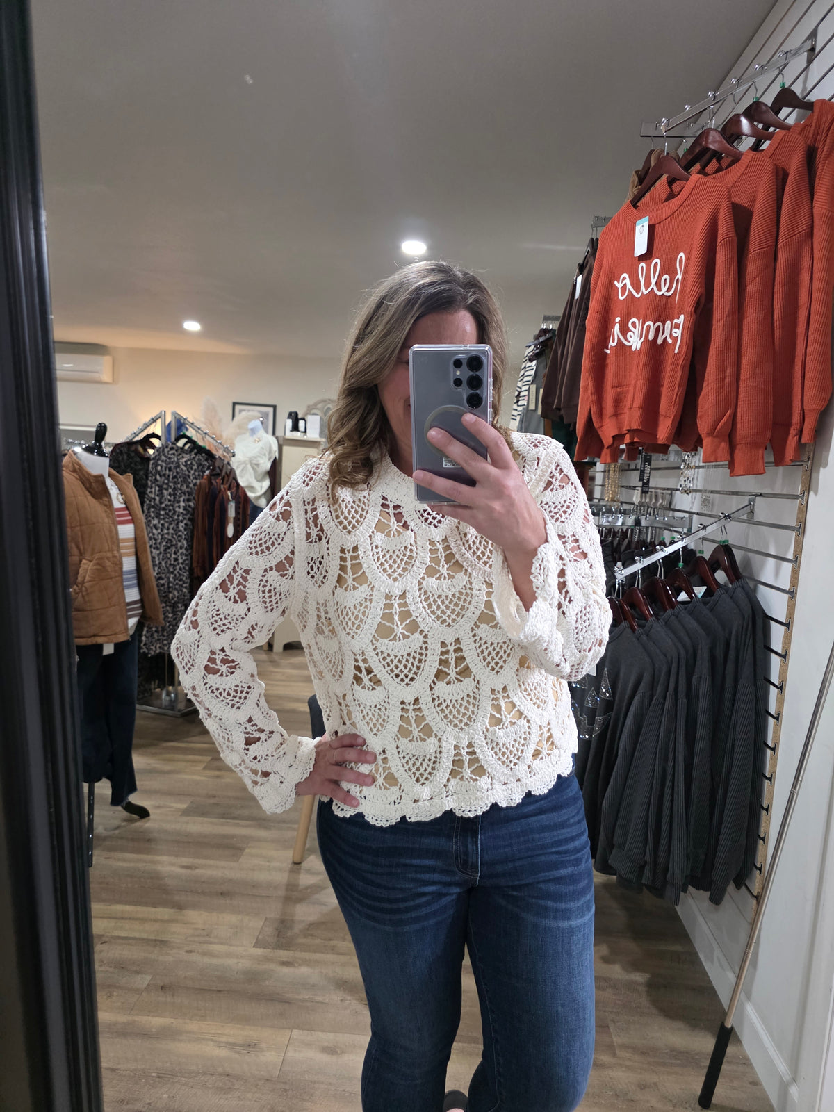 POL IVORY CROCHET ONE SIZE SWEATER