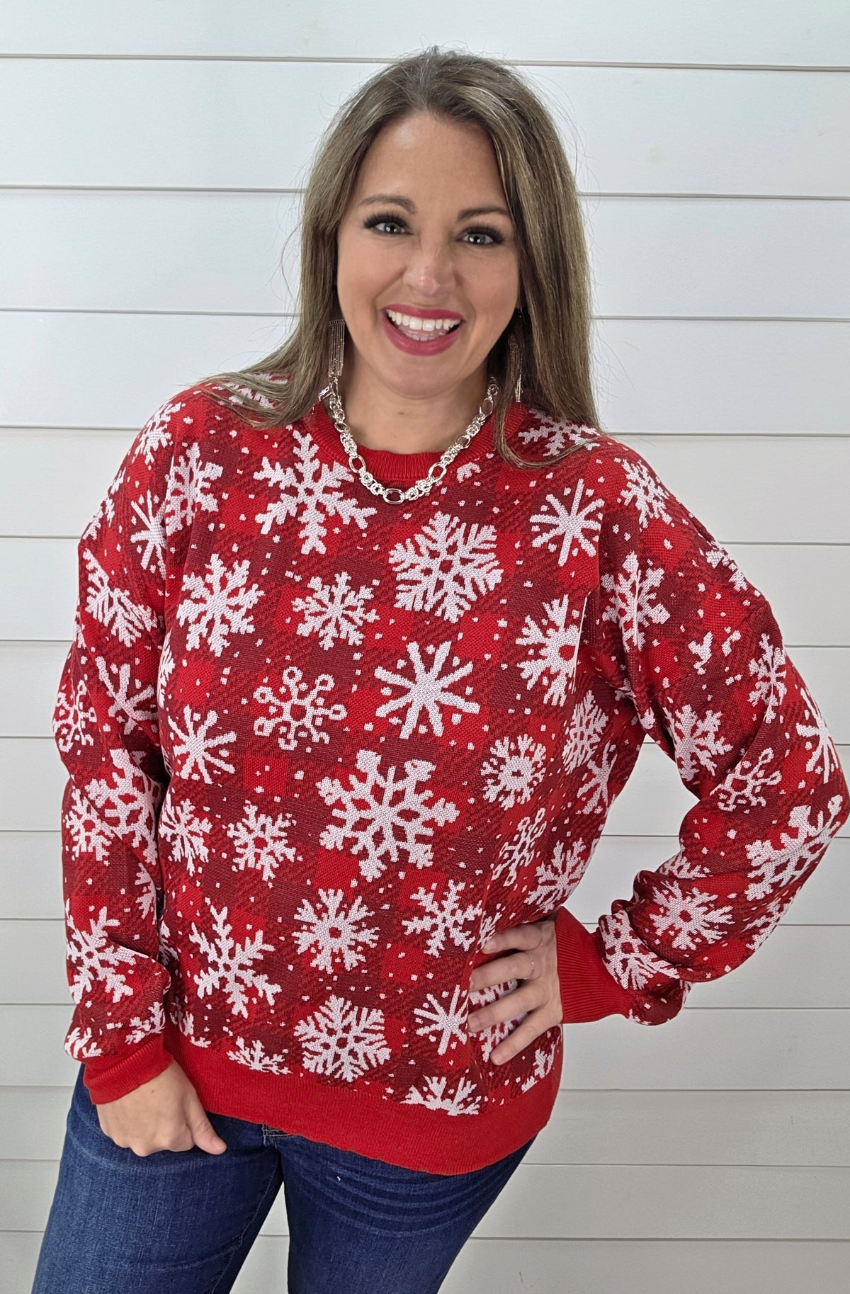 RED PLAID/SNOWFLAKE SWEATER