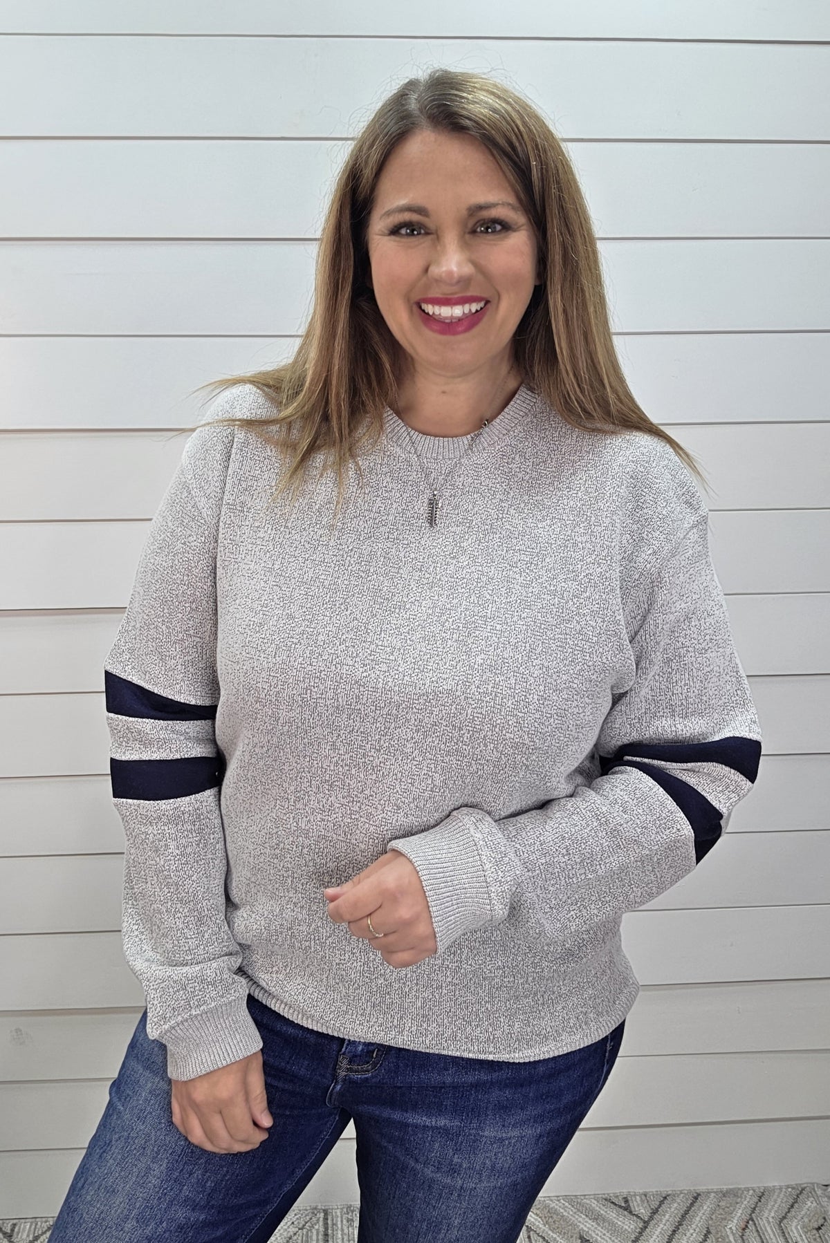 SALT AND PEPPER Nantucket Crewneck Pullover With Sleeve Stripes