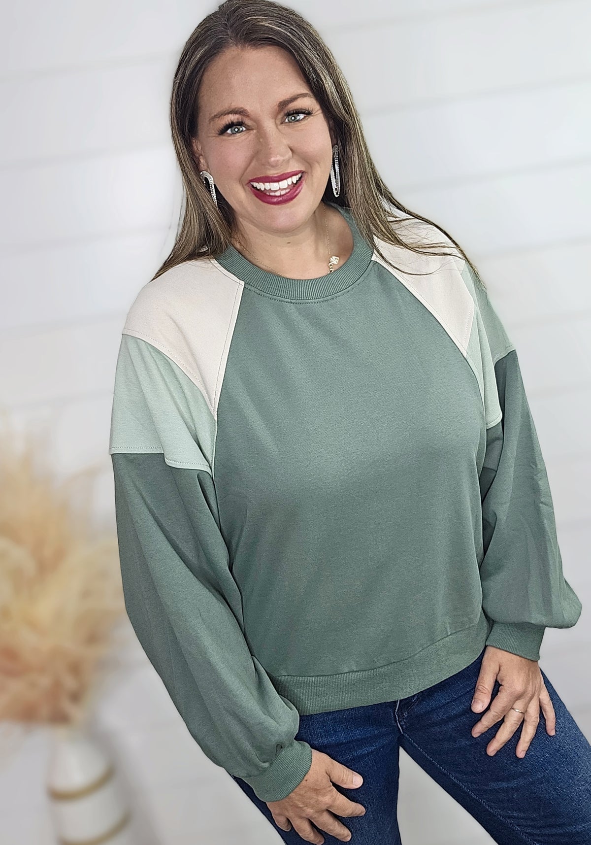 SAGE COLORBLOCK FRENCH TERRY PULLOVER