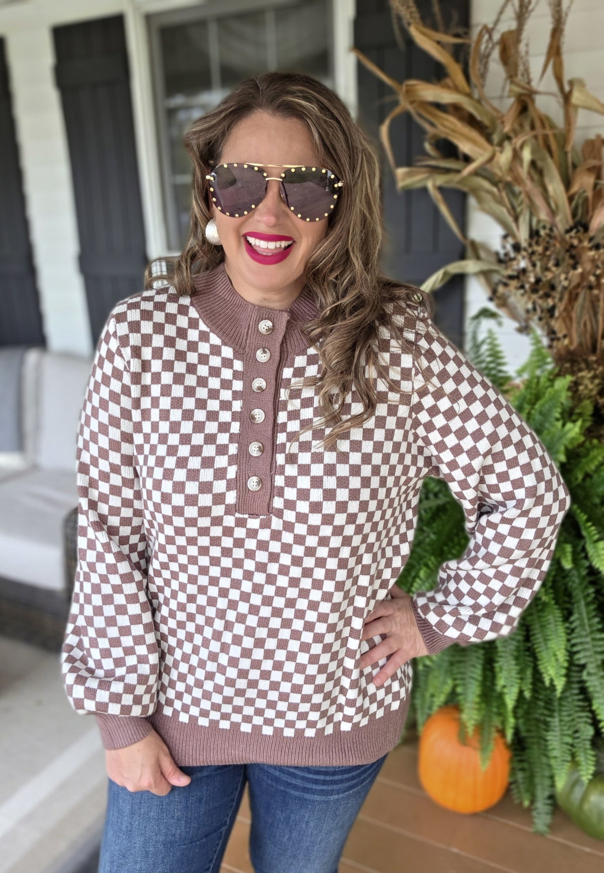 BROWN CHECK HENLY ULTRA SOFT SWEATER