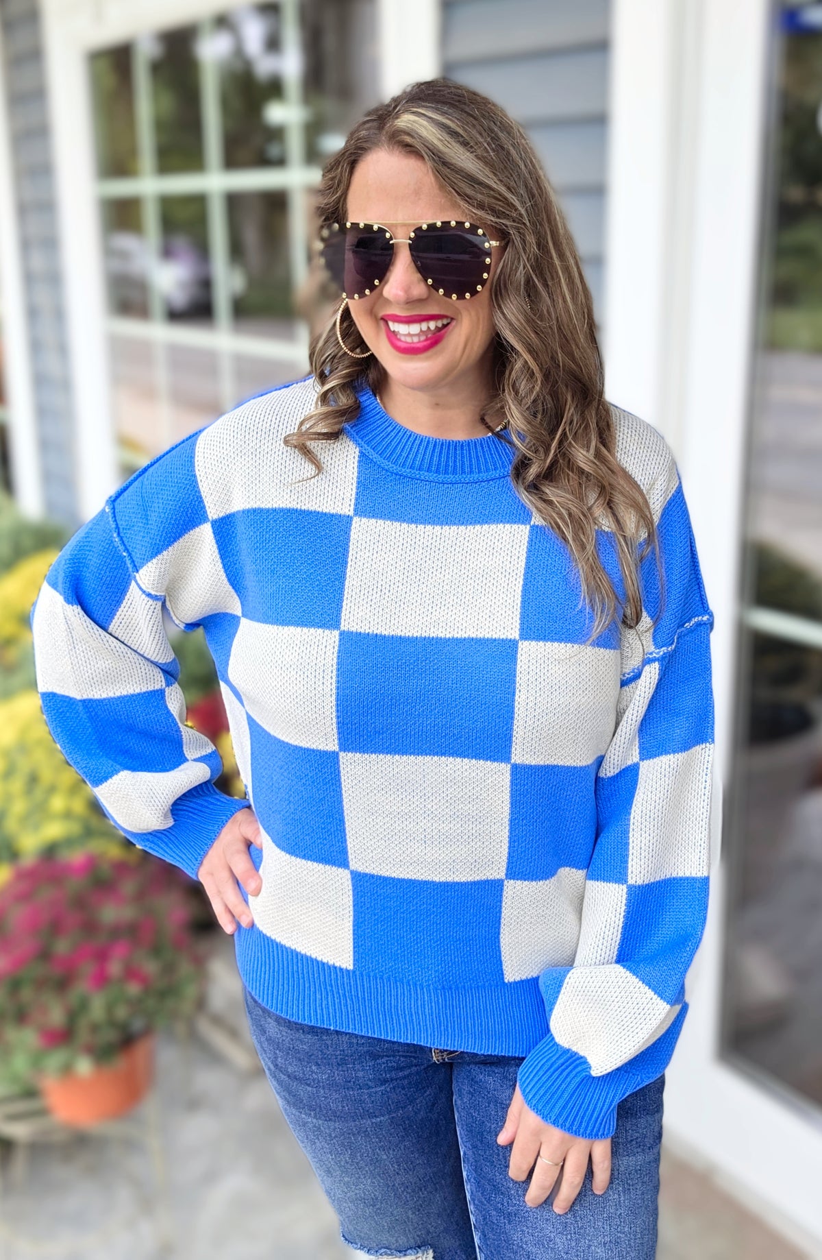 BLUE CHECK PULLOVER SWEATER
