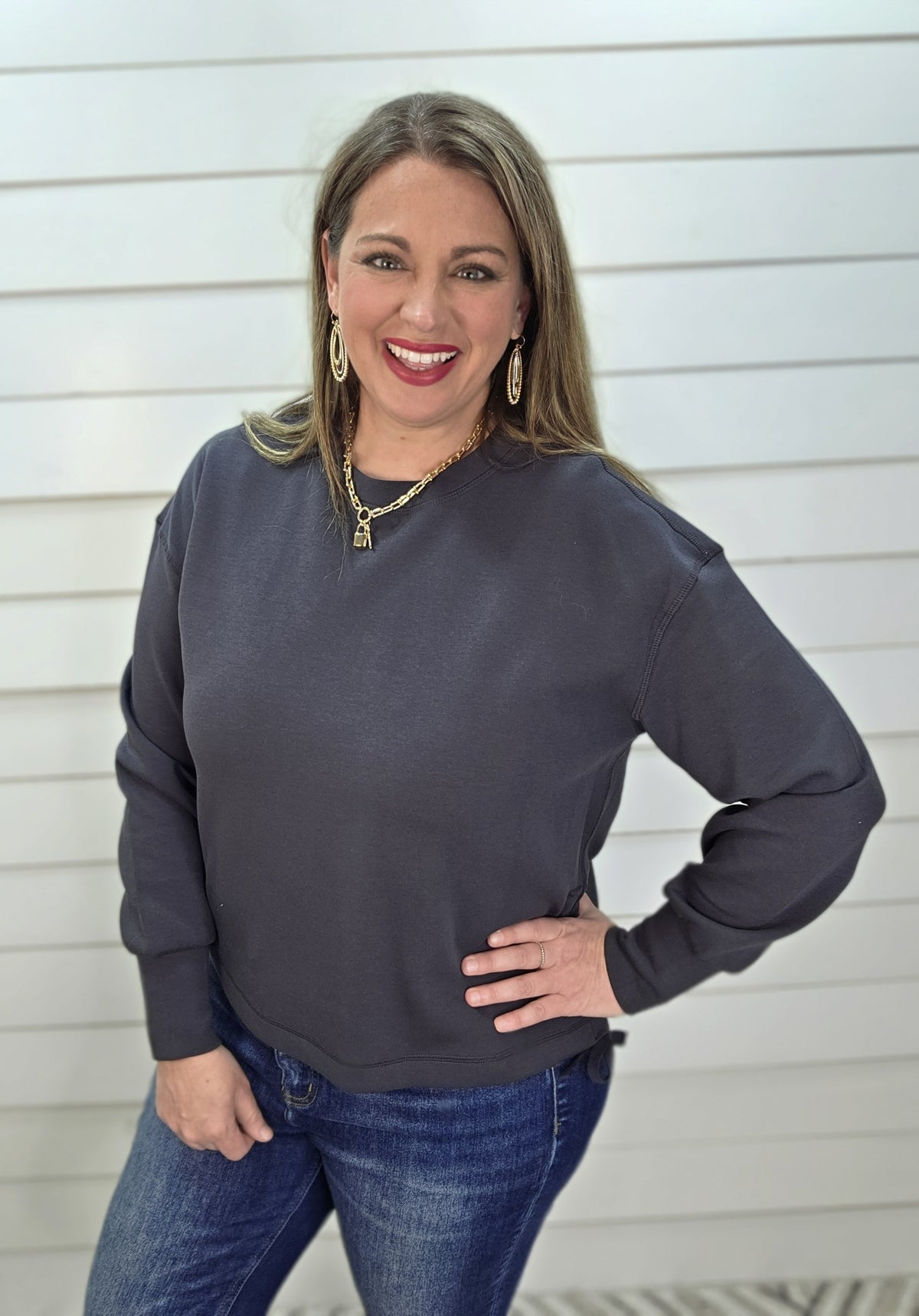 CHARCOAL SCUBA PULLOVER WITH SIDE TIES