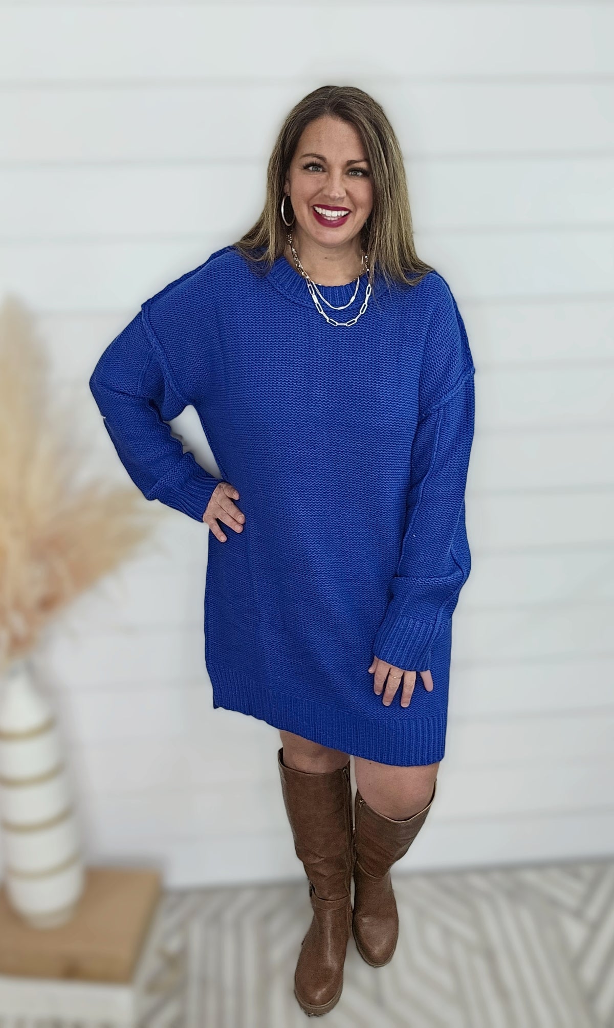 ROYAL BLUE KNIT SWEATER DRESS