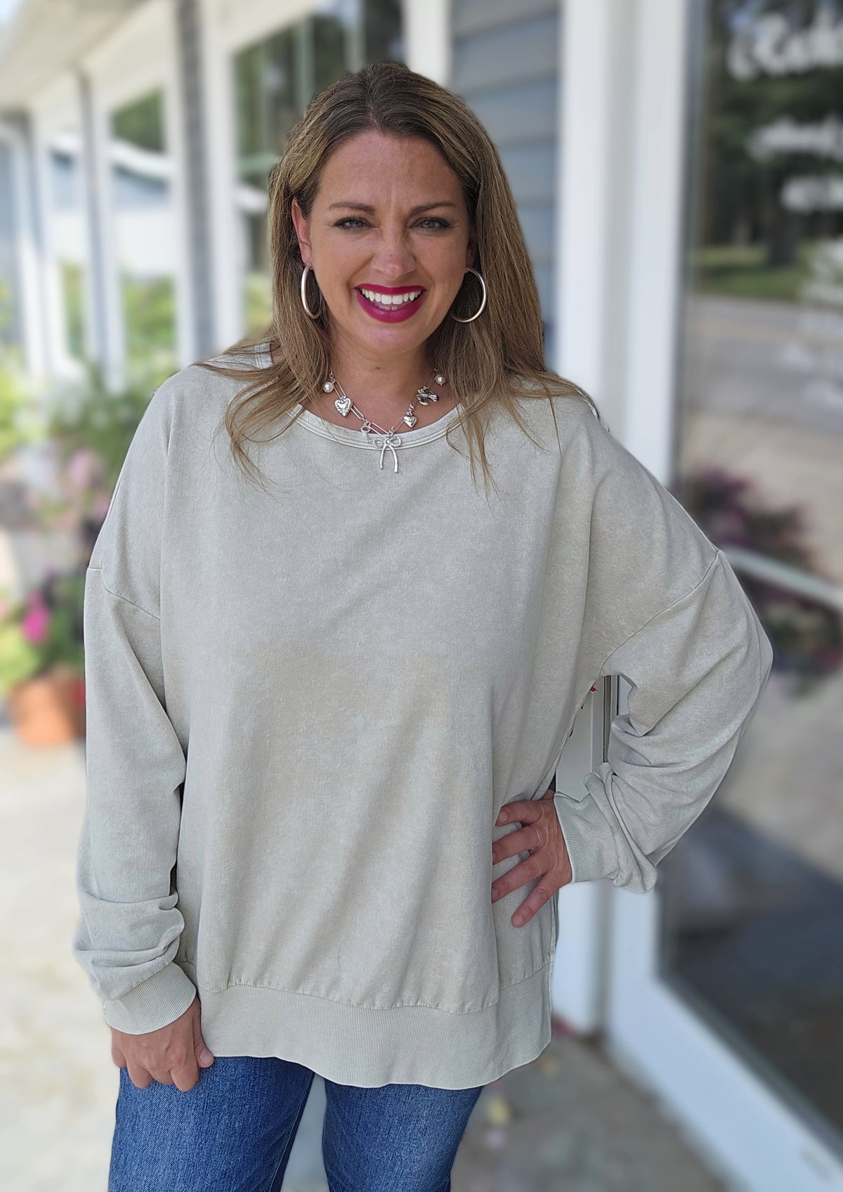 OATMEAL MINERAL WASH CREW NECK PULLOVER