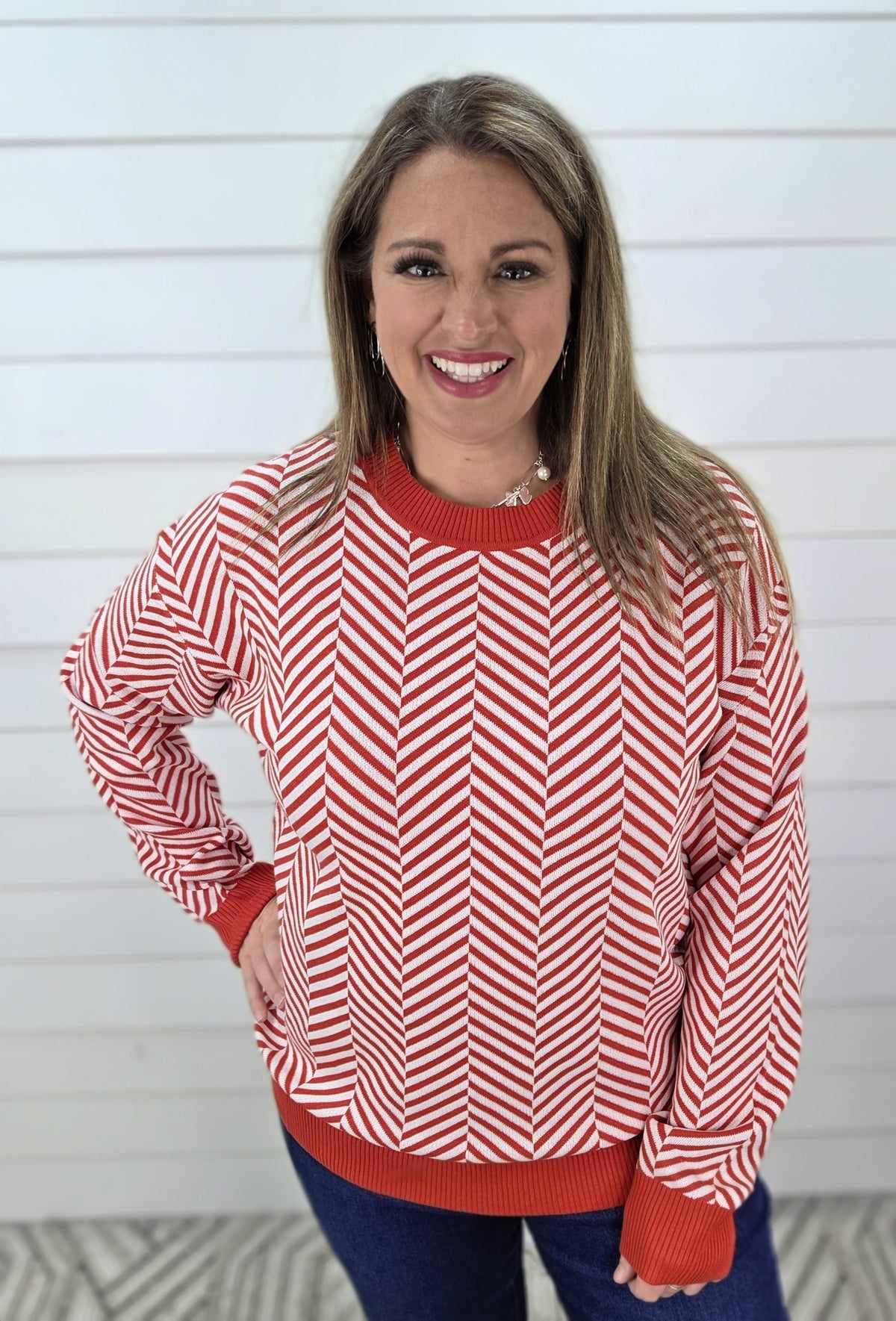 RED/WHITE CANDY CANE STRIPE KNIT SWEATER