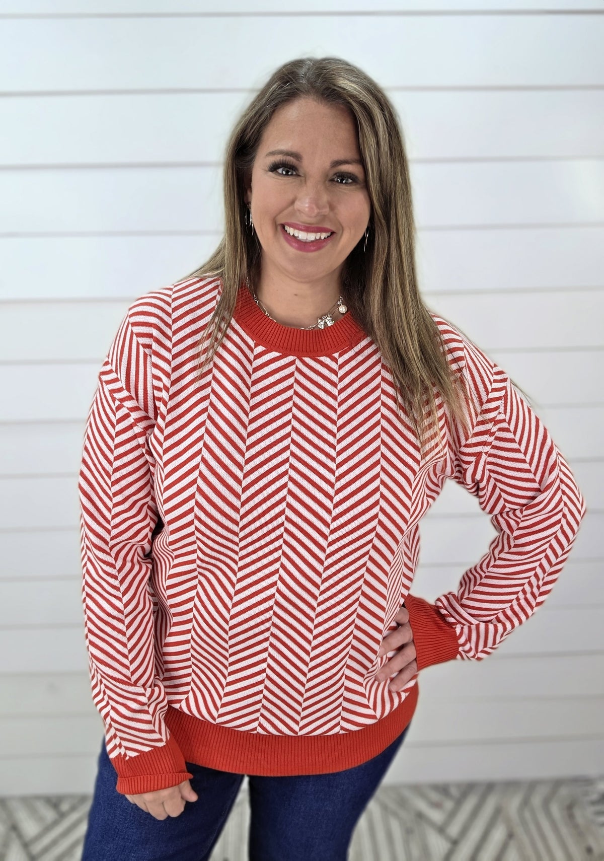 RED/WHITE CANDY CANE STRIPE KNIT SWEATER